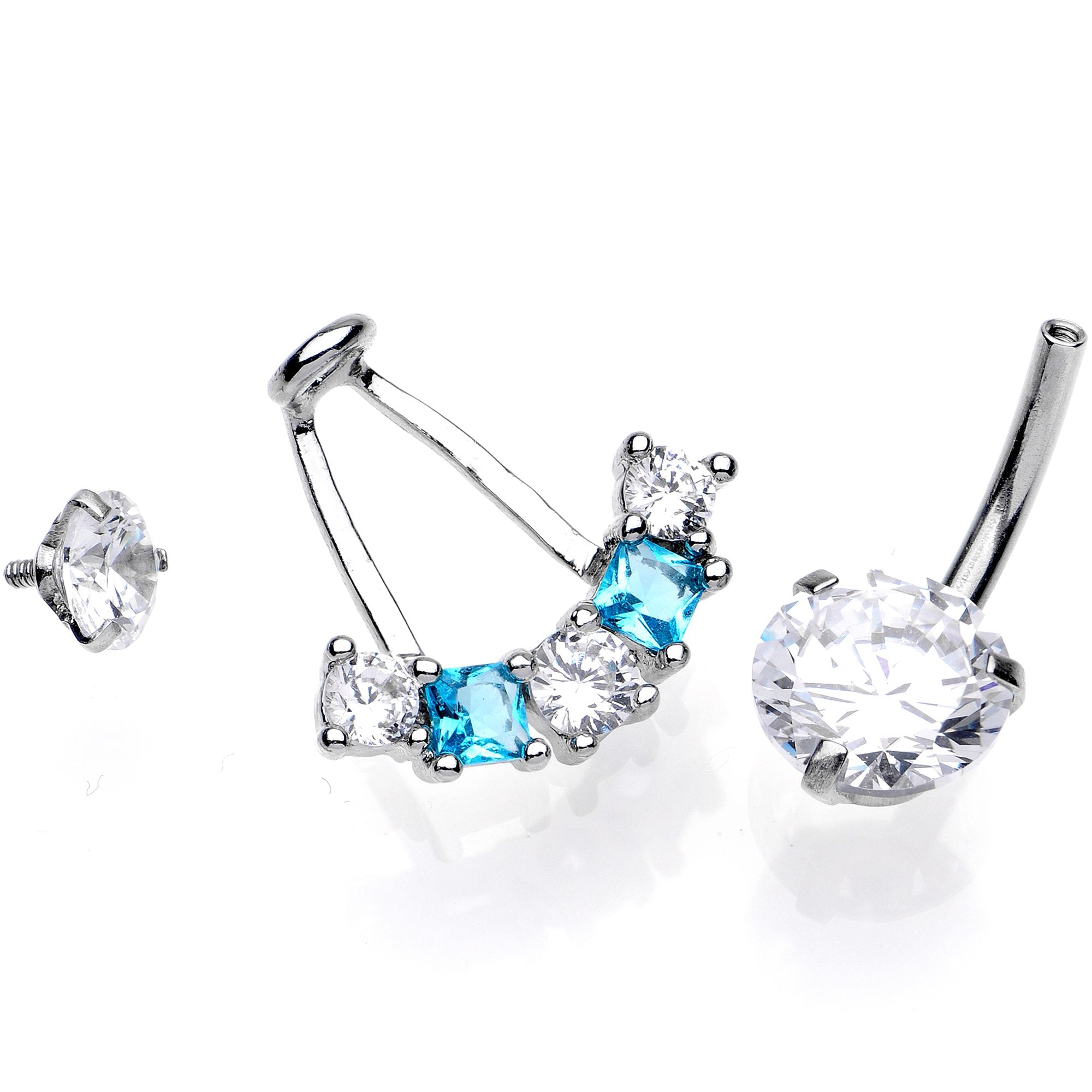 Clear Blue CZ Gem Sassy Sparkle Butterfly Dangle Belly Ring