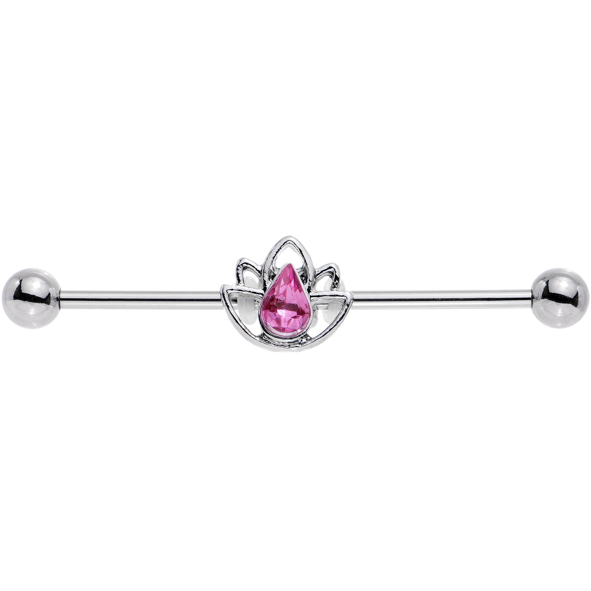 14 Gauge Pink Gem Lonely Lotus Flower Industrial Barbell 38mm