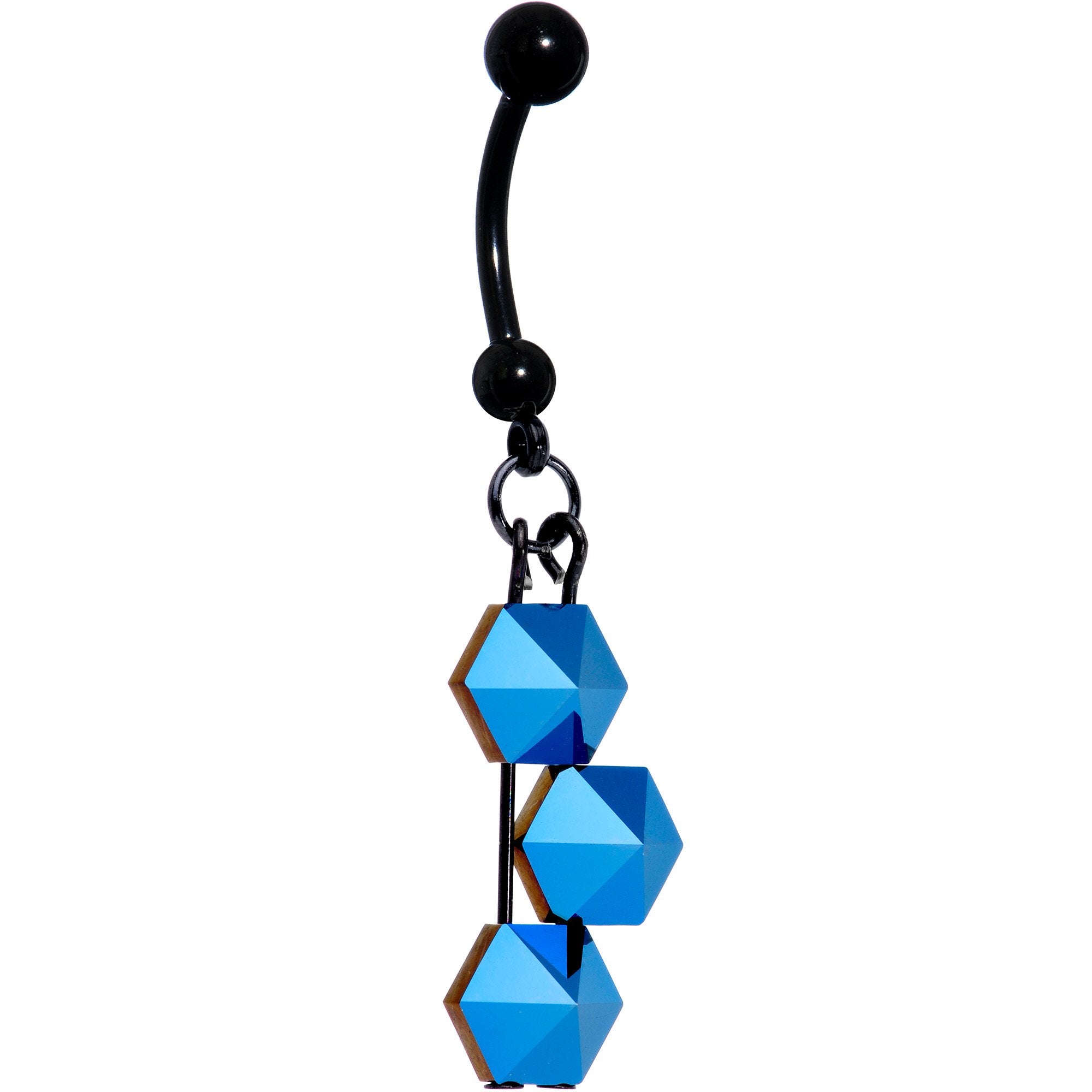 Blue Tri Pyramid Dangle Belly Ring Created with Crystals