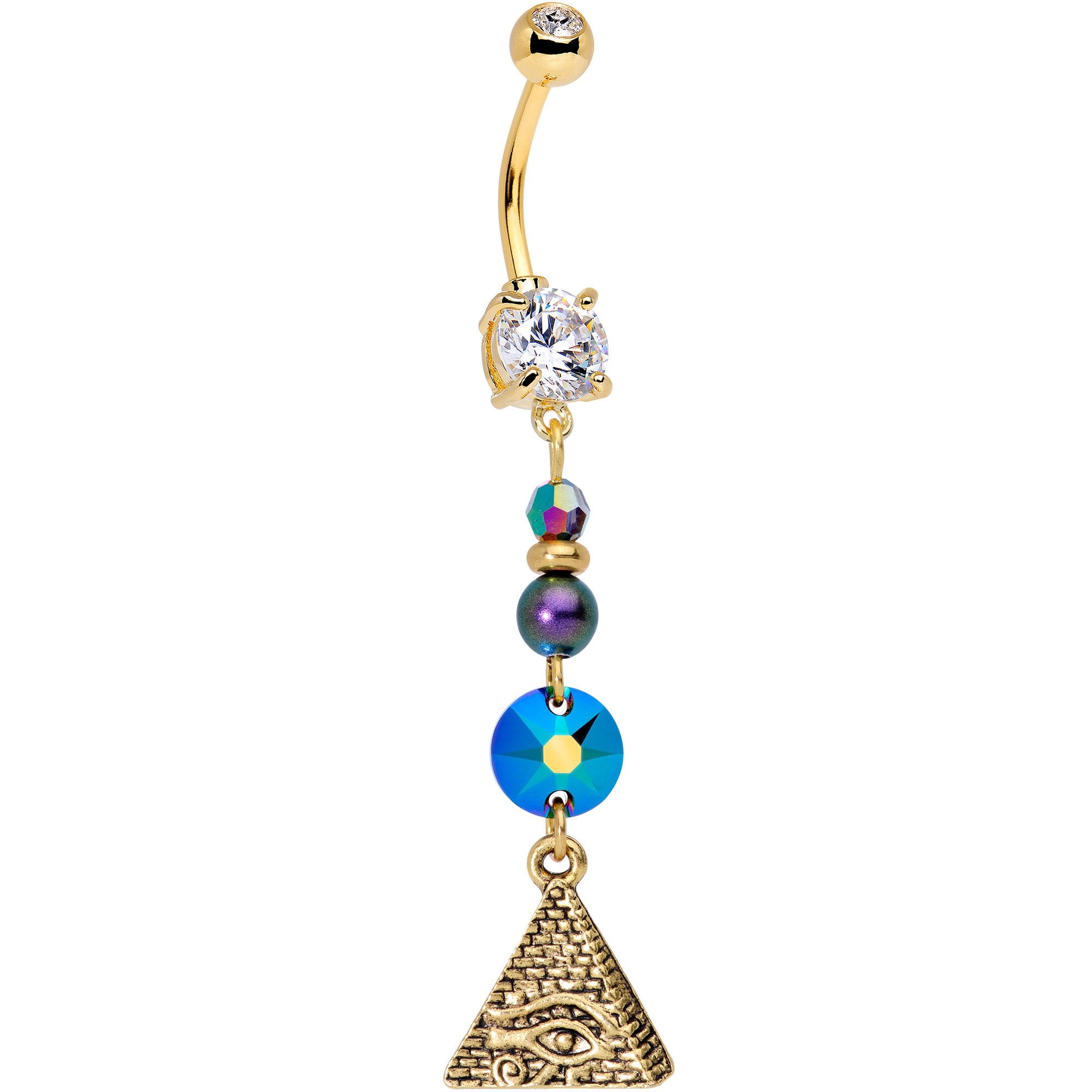 Eye of the Pyramid Dangle Belly Ring Created with Crystals