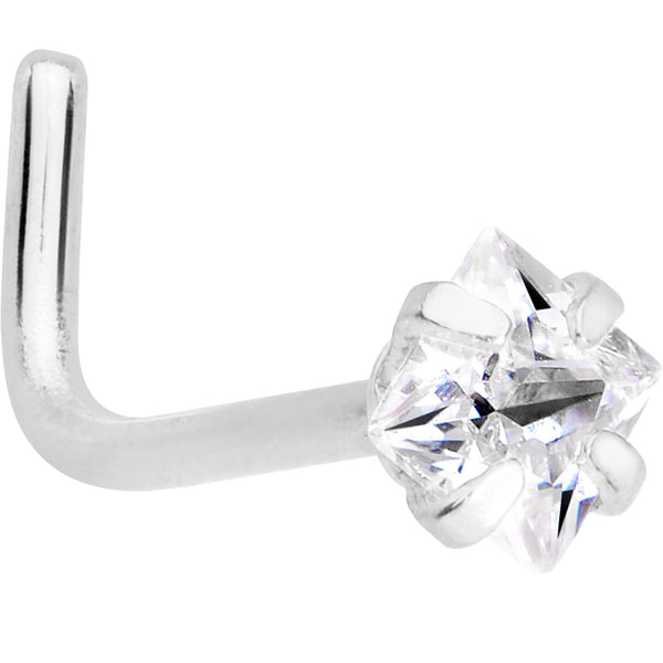 20 Gauge 1/4 Clear Square 2.5mm CZ Gem Steel L-Shape Nose Ring