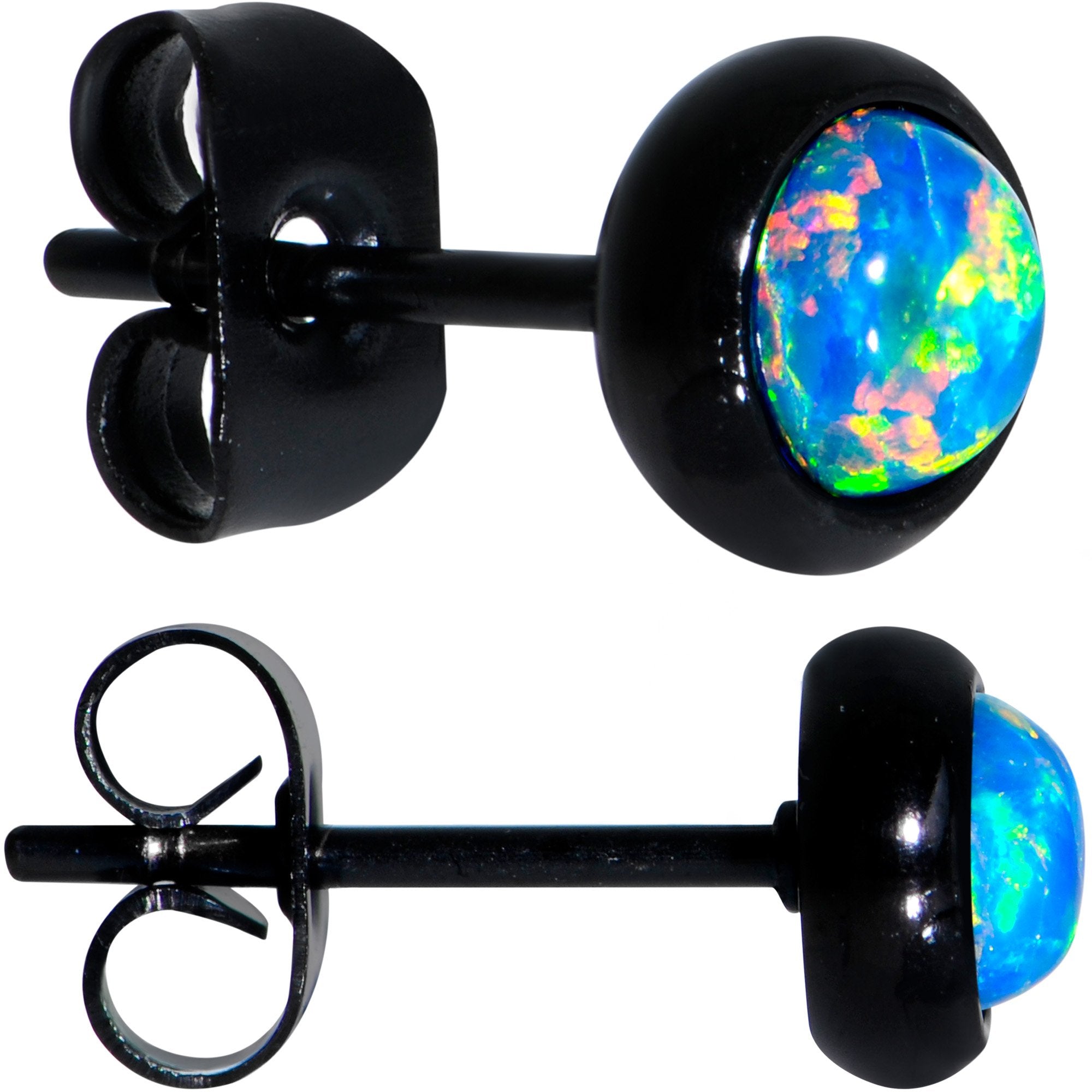 Green Synthetic Opal Black IP 316L Surgical Steel Stud Earrings