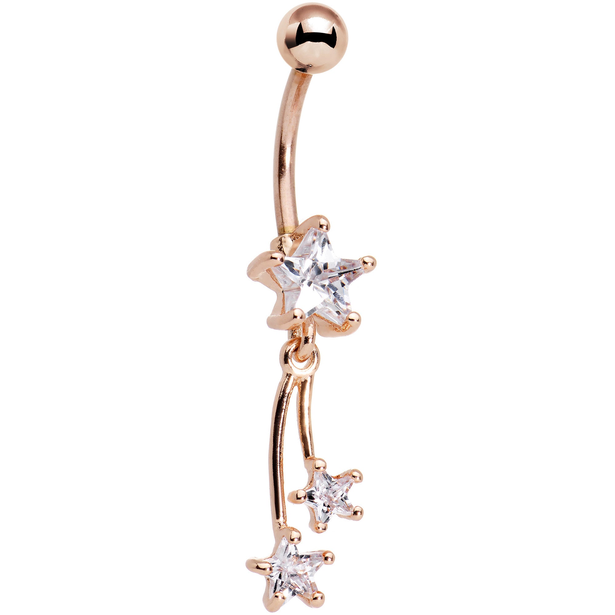 Clear CZ Gem Rose Gold Anodized Shooting Star Dangle Belly Ring