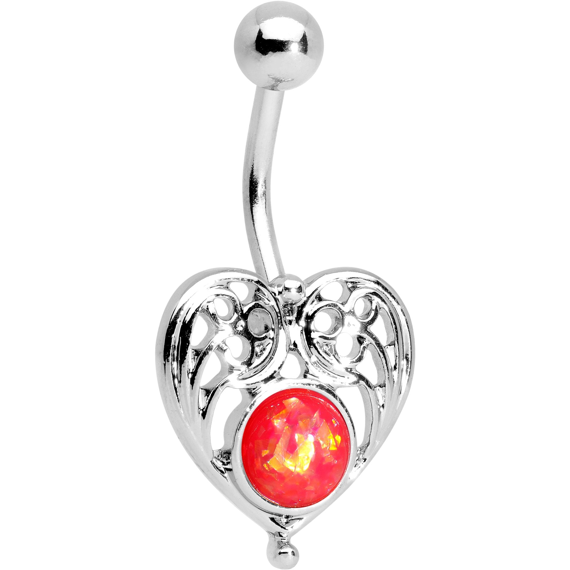 Red Faux Opal Heavenly Heart Belly Ring