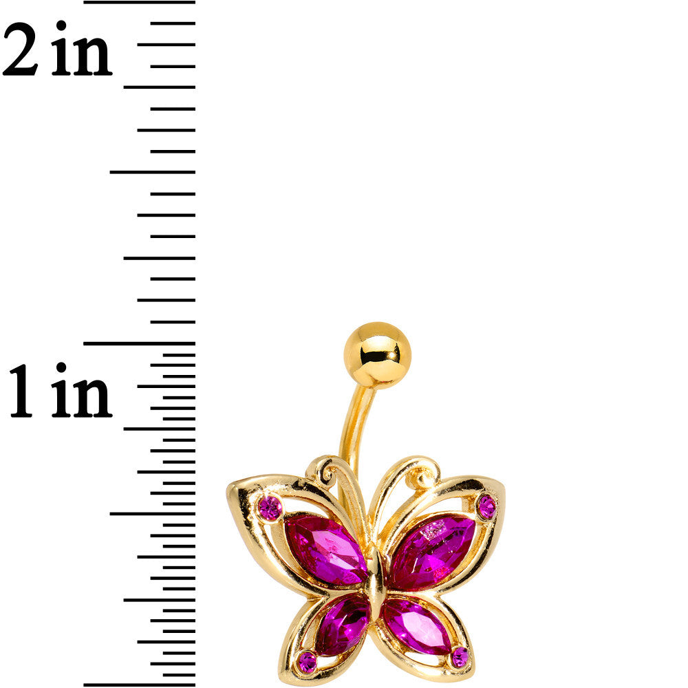 Pink Gem Gold PVD Burst of Color Butterfly Belly Ring