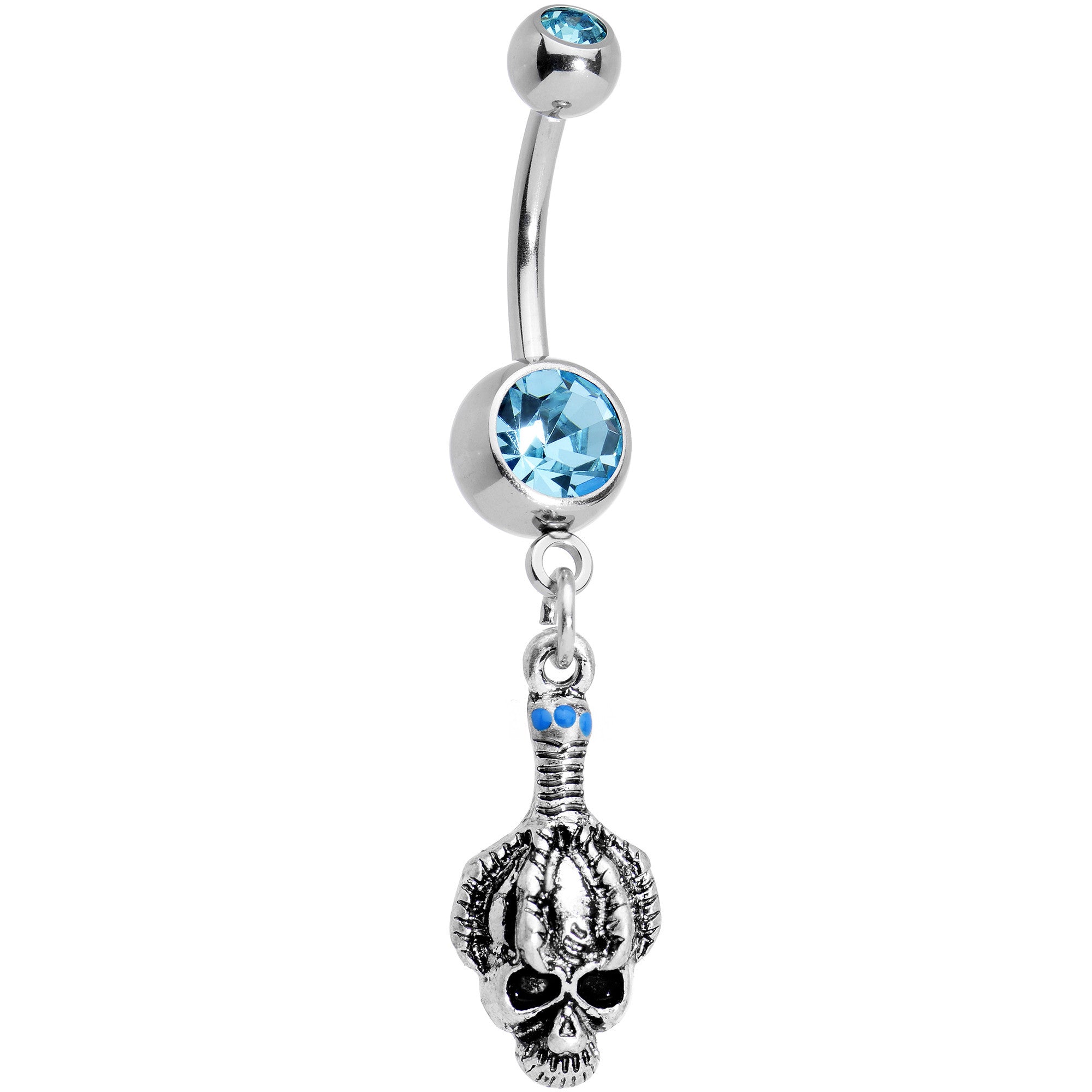 Aqua Gem Creepy Shrunken Head Dangle Belly Ring