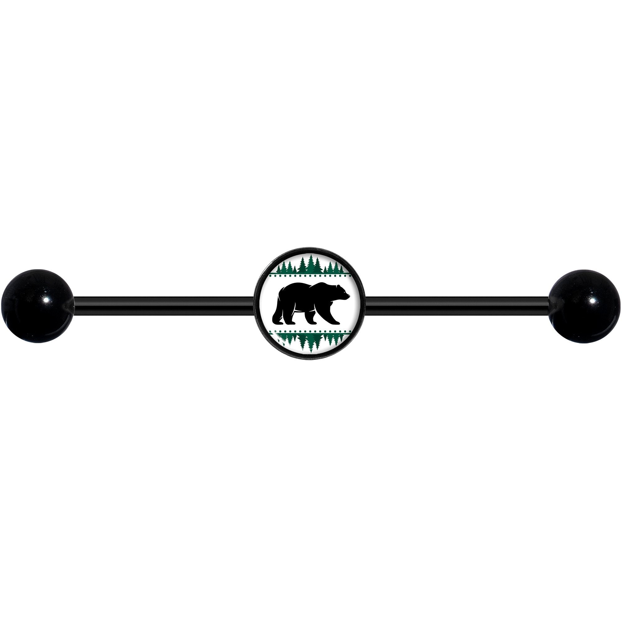 14 Gauge Winter Polar Bear in Woods Black Industrial Barbell 37mm