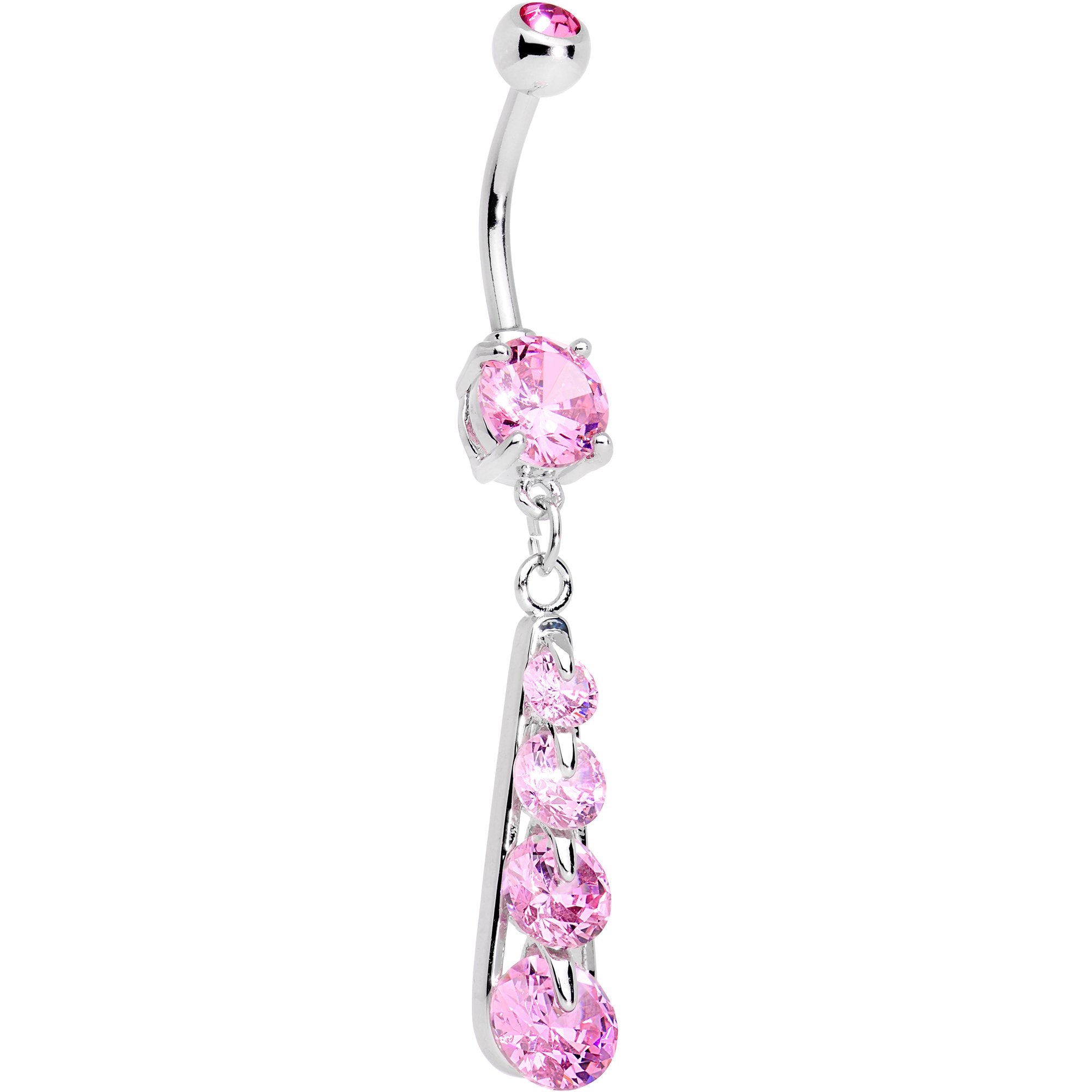 Pink Gem Cascading Waterfall Dangle Belly Ring