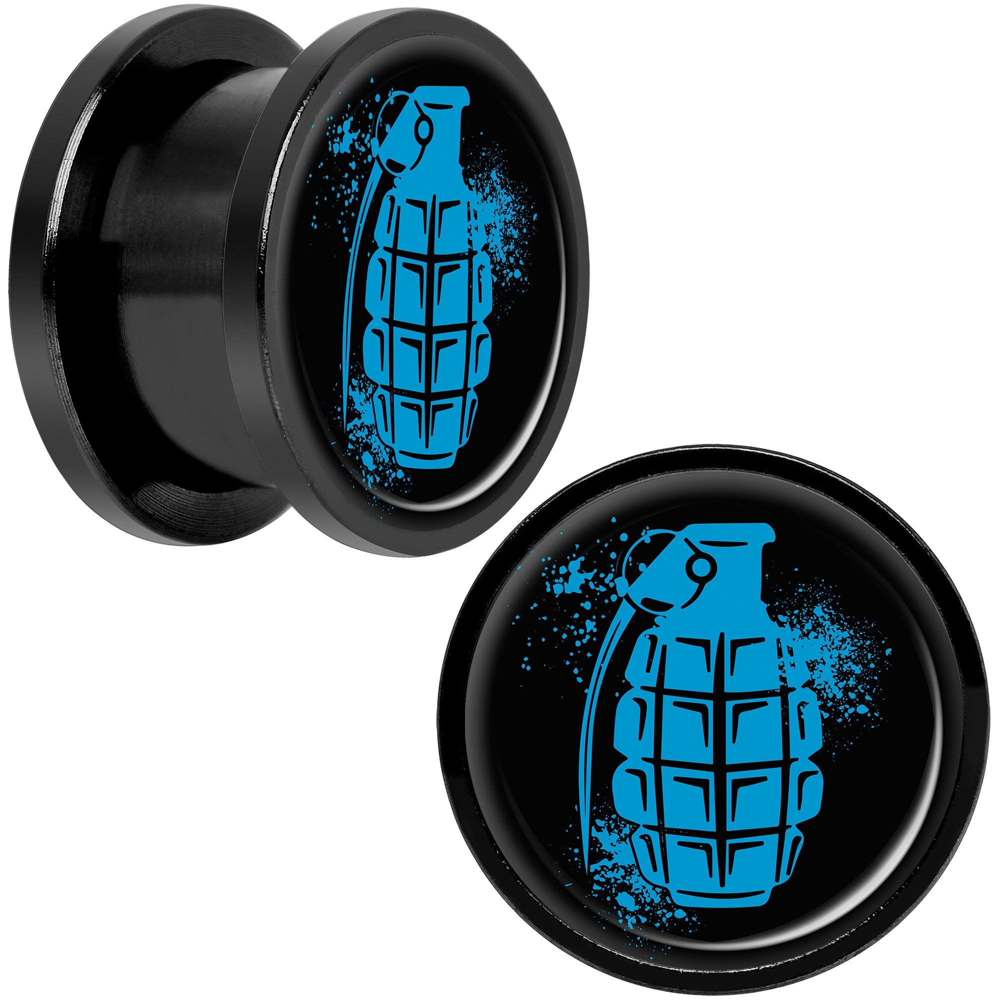 Blue Grenade Black Anodized Screw Fit Plug Set 9/16