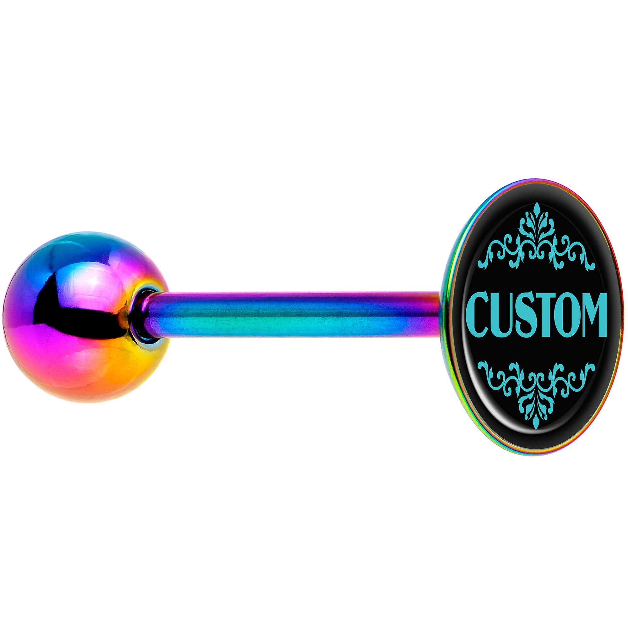 Custom Teal Personalized Name Rainbow Barbell Tongue Ring