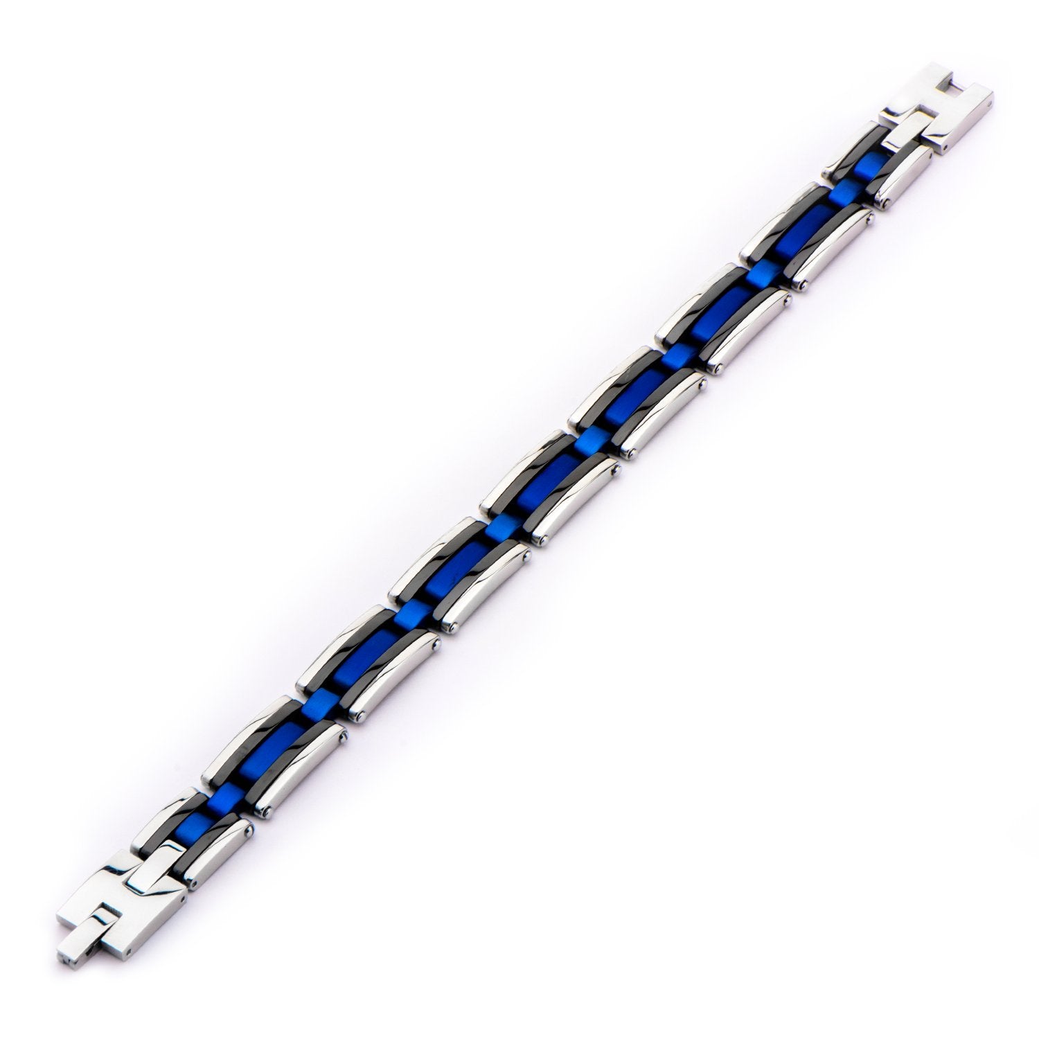 Mens Stainless Steel Black Blue IP 12.7mm Links Bracelet