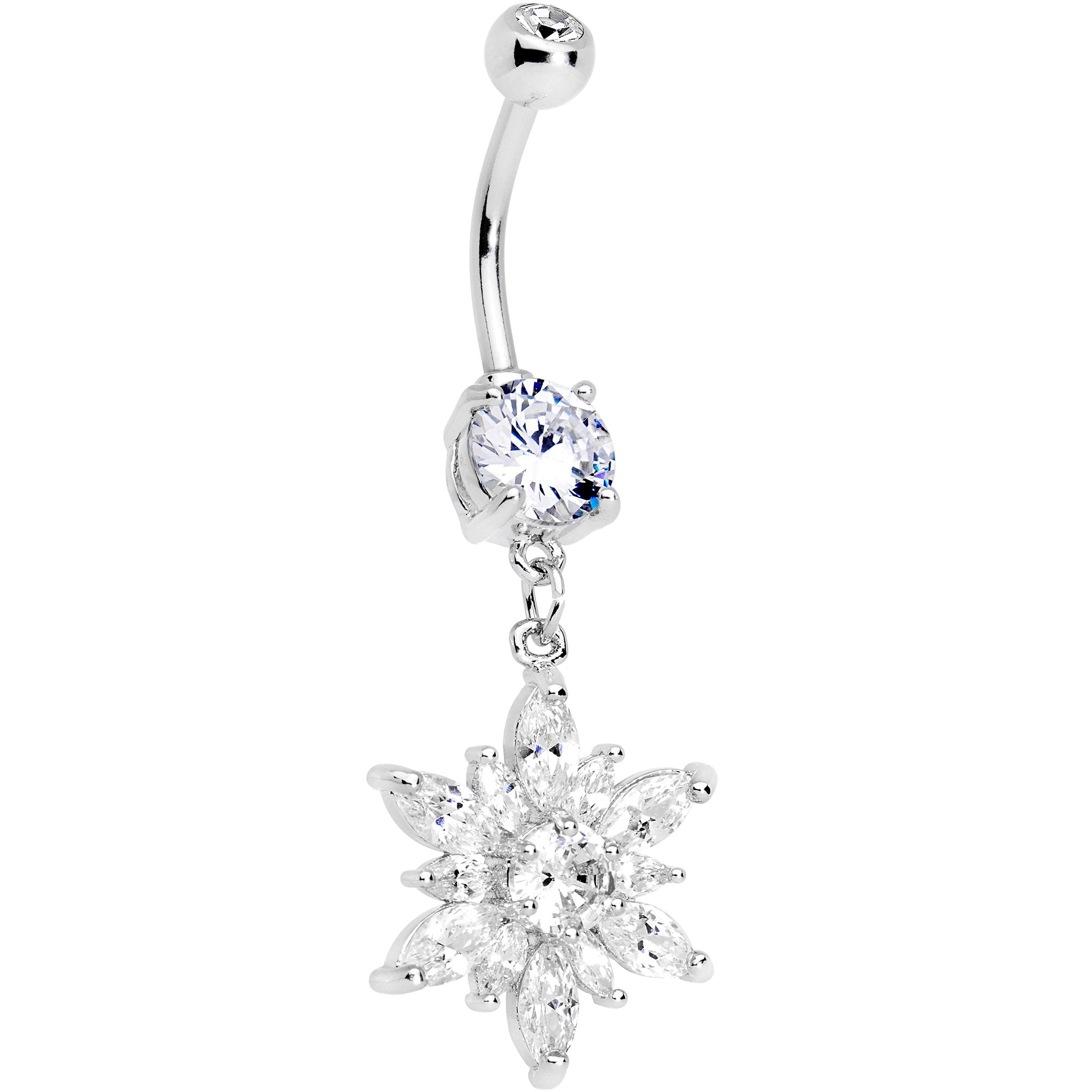 Clear Gem Snowflake Burst Dangle Belly Ring