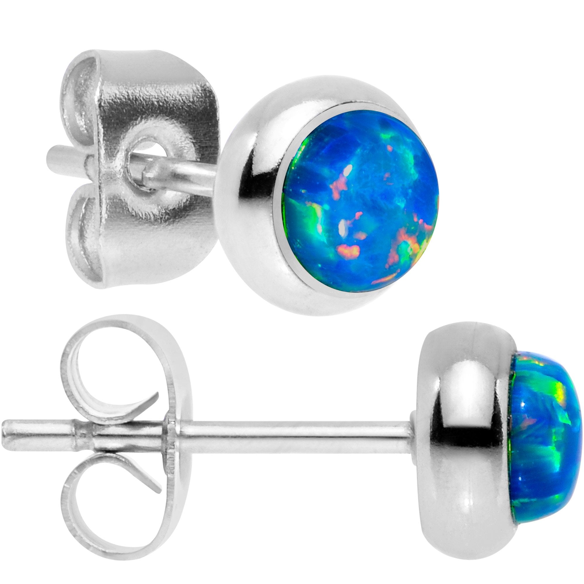 Green Synthetic Opal 316L Surgical Steel Stud Earrings