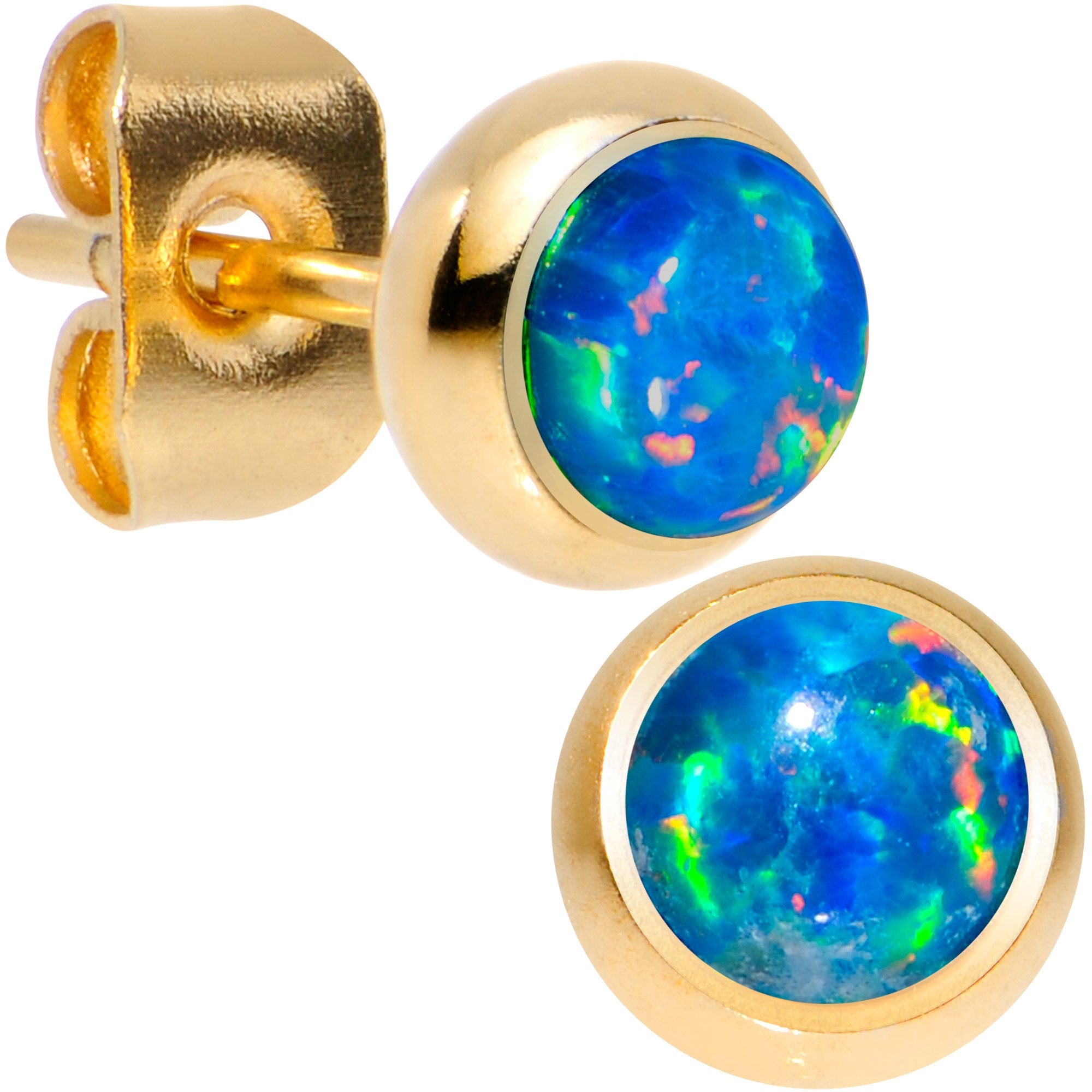 Green Synthetic Opal Gold IP 316L Surgical Steel Stud Earrings