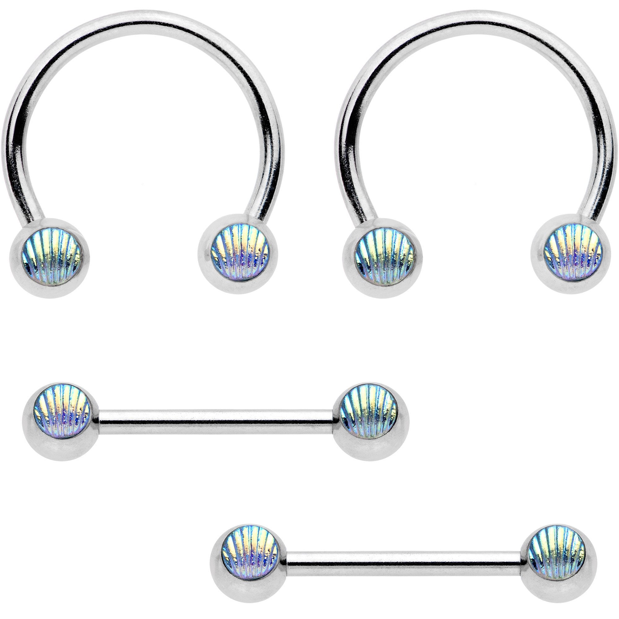 14 Gauge Mermaid Scale Horseshoe Barbell Nipple Ring Set of 4