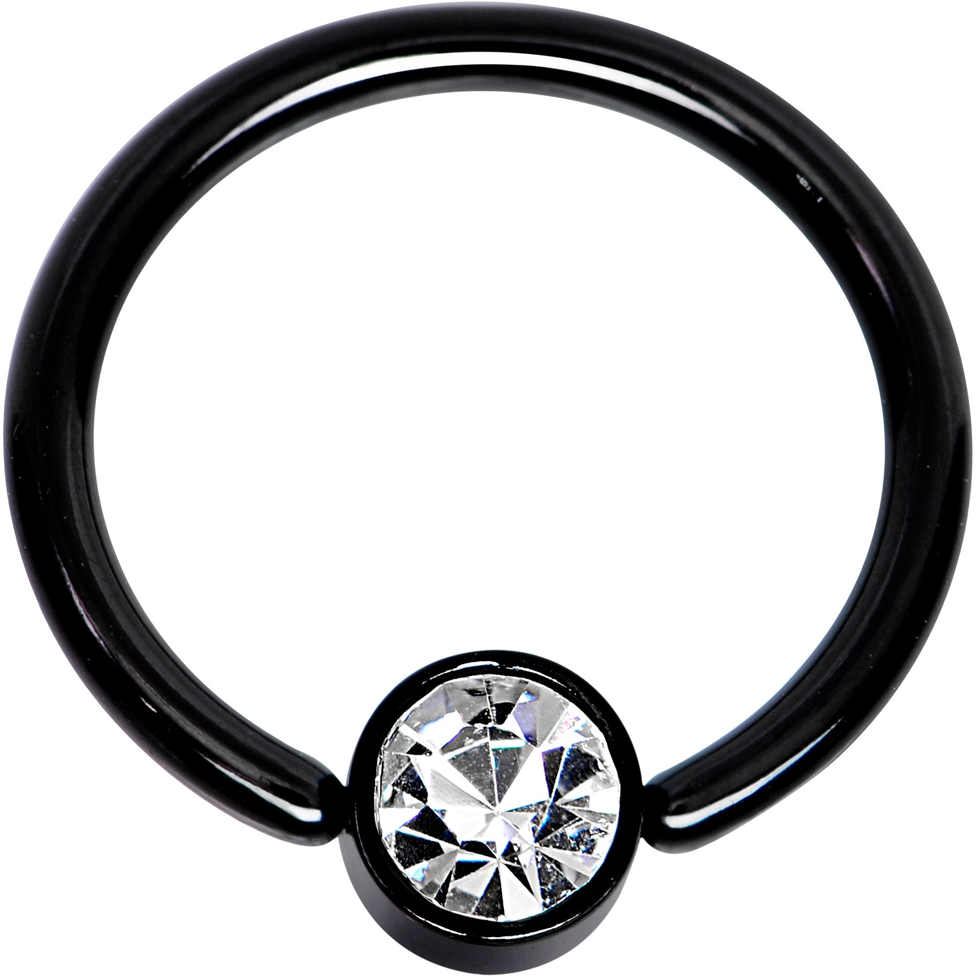 16 Gauge 3/8 Clear Gem 4mm Disc Black IP BCR Captive Ring