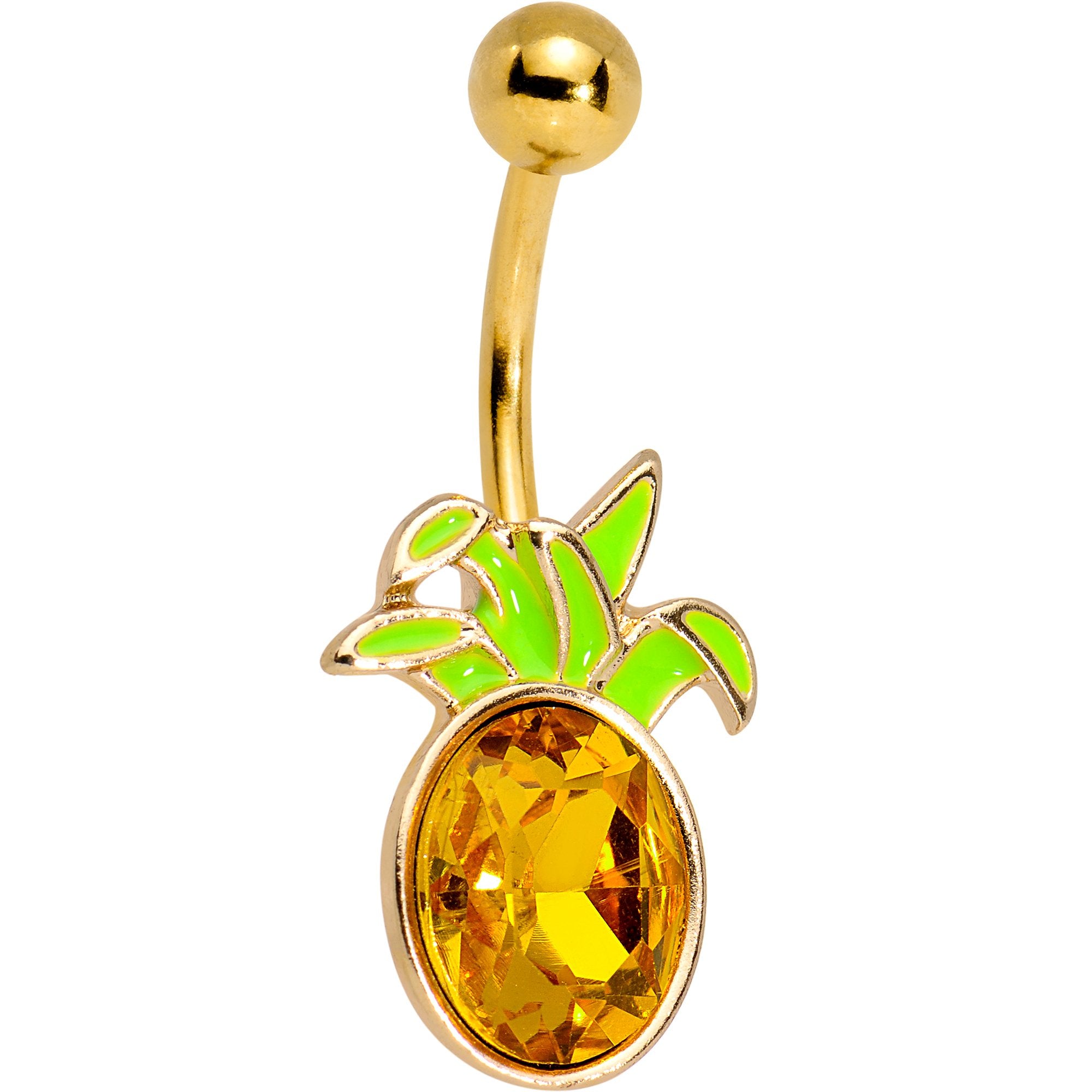 Orange Gem Gold PVD Juicy Pineapple Belly Ring