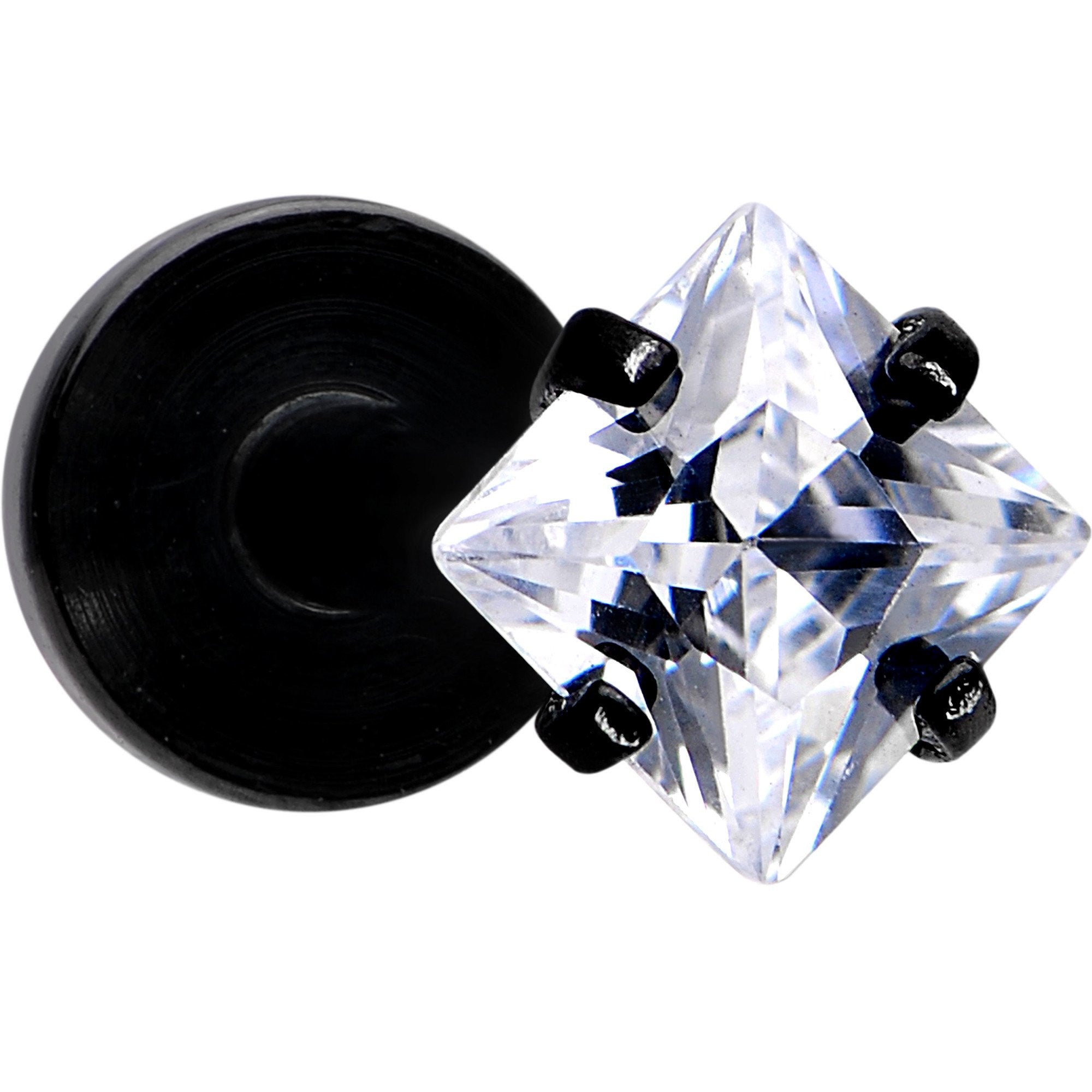 16 Gauge 5/16 Clear Gem Black Anodized Raised Rhombus Labret Monroe