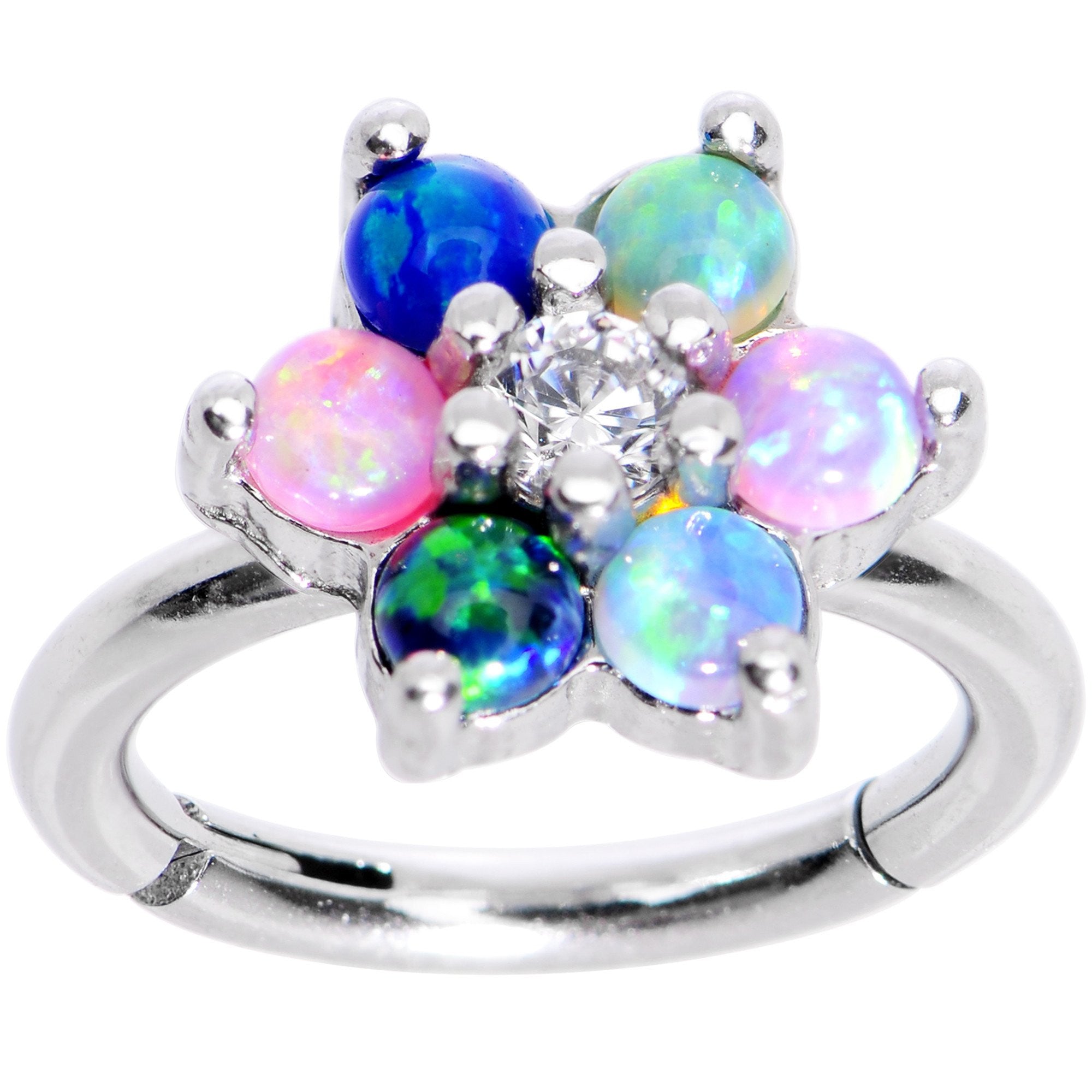 16 Gauge 5/16 Clear CZ Gem Pink Blue Faux Opal Hinged Segment Ring