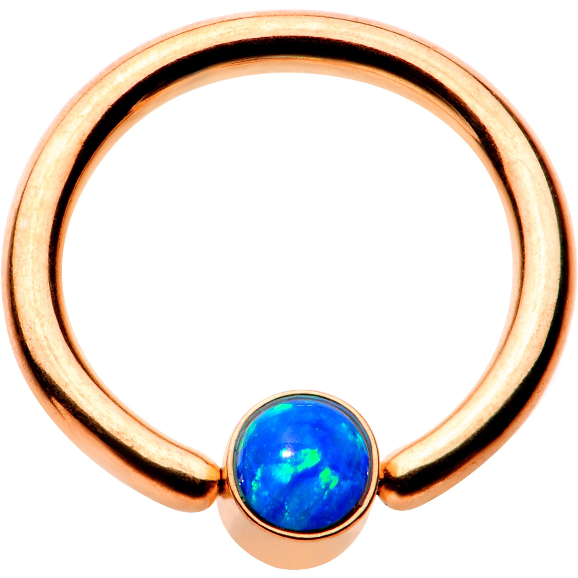 16 Gauge 5/16 Aqua Faux Opal Rose Gold IP BCR Captive Ring