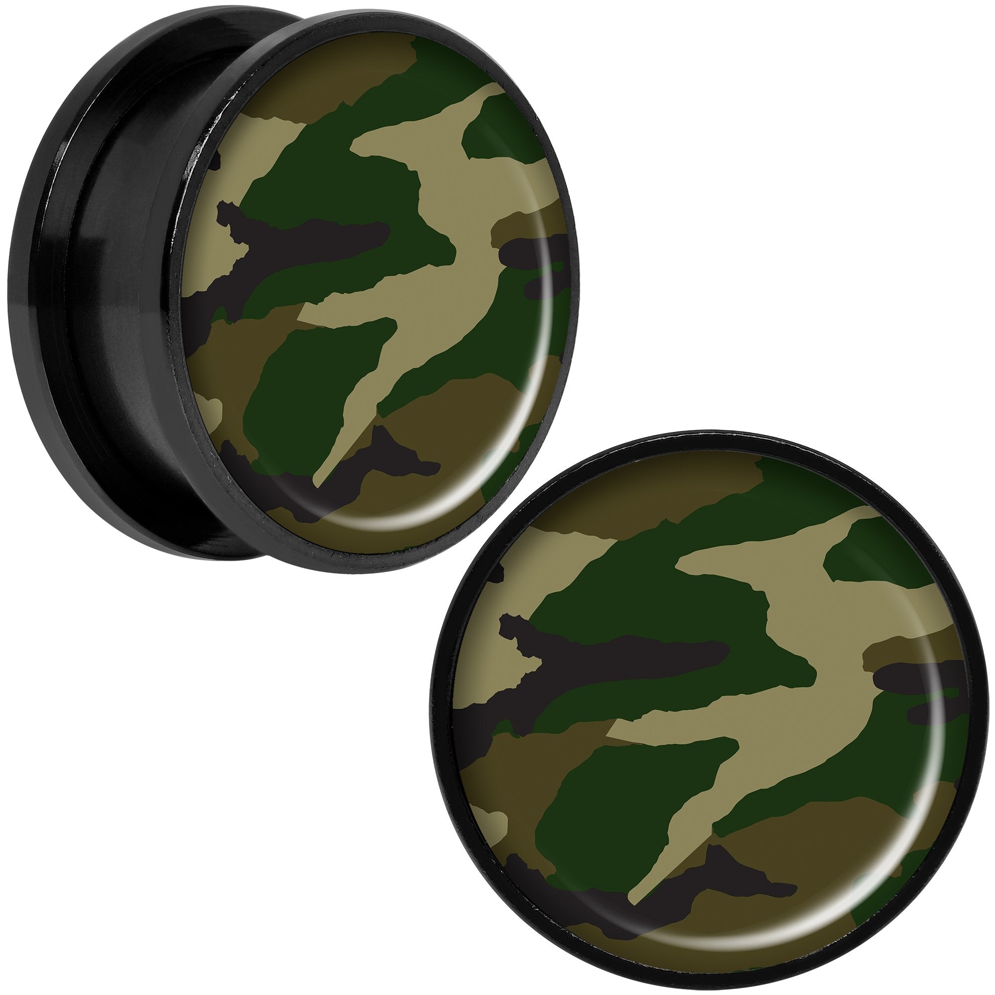 Woodland Camo Print Black Anodized Screw Fit Plug Set 20mm