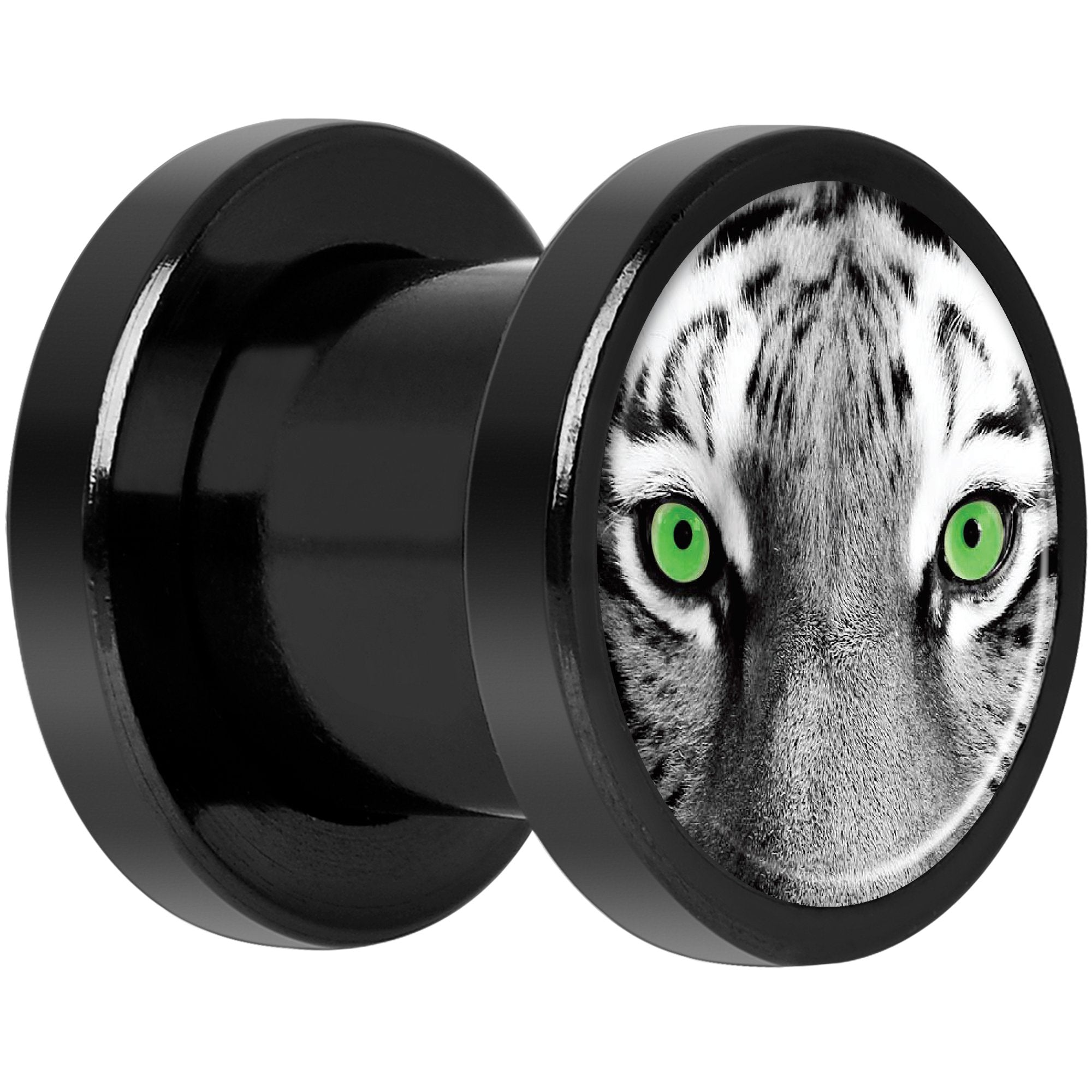 Black White Tiger Eyes Black Anodized Screw Fit Plug Set 0 Gauge