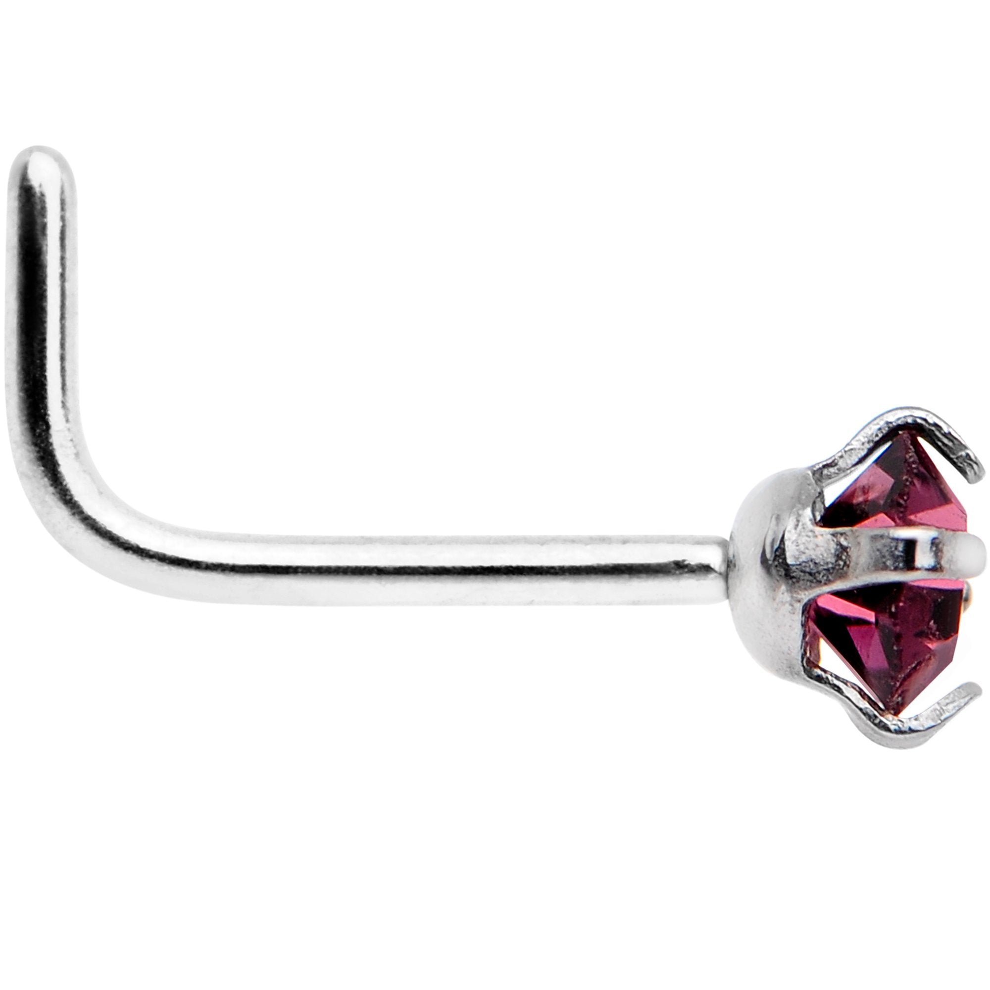 20 Gauge 1/4 Purple 3mm CZ Gem Steel L-Shape Nose Ring