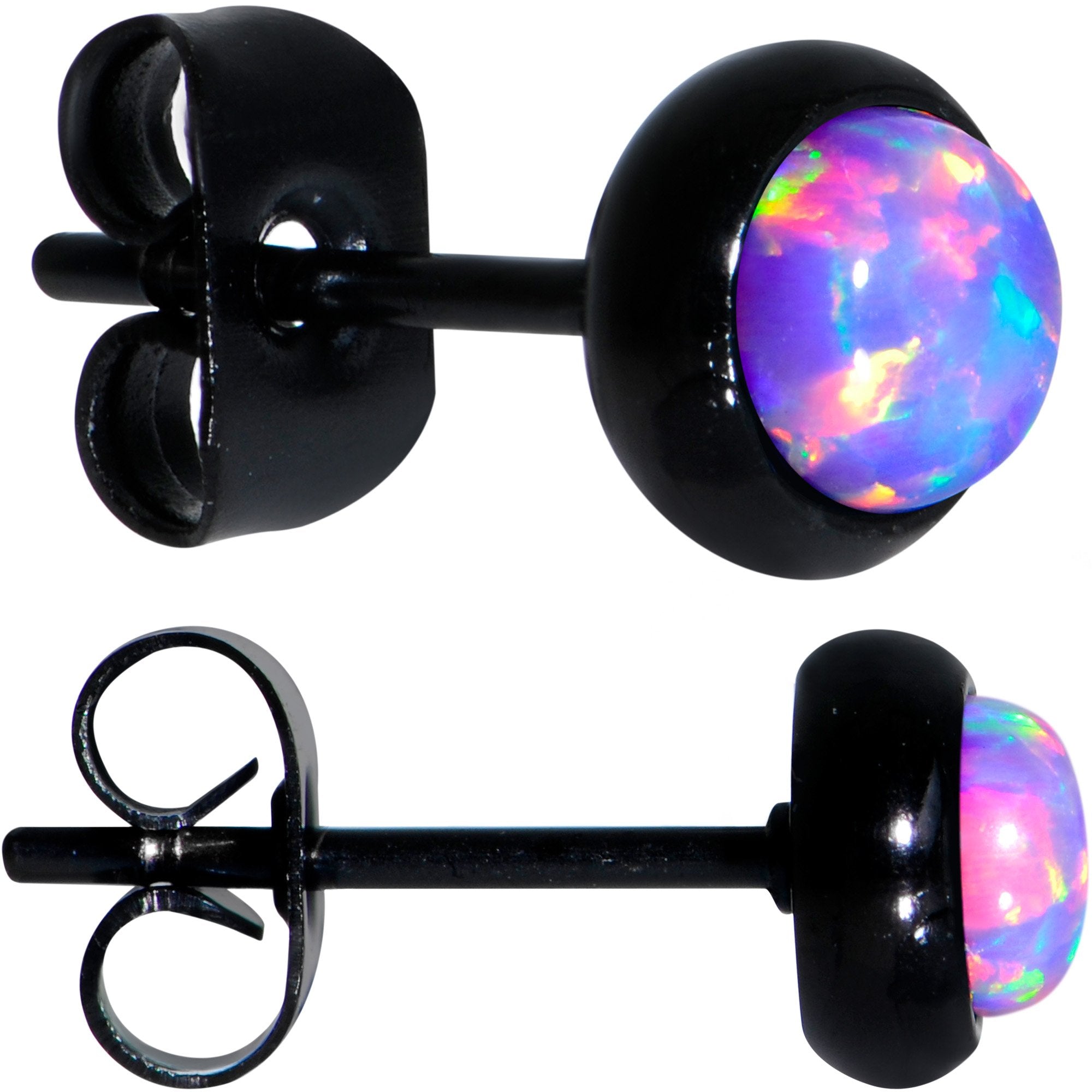 Purple Synthetic Opal Black IP 316L Surgical Steel Stud Earrings