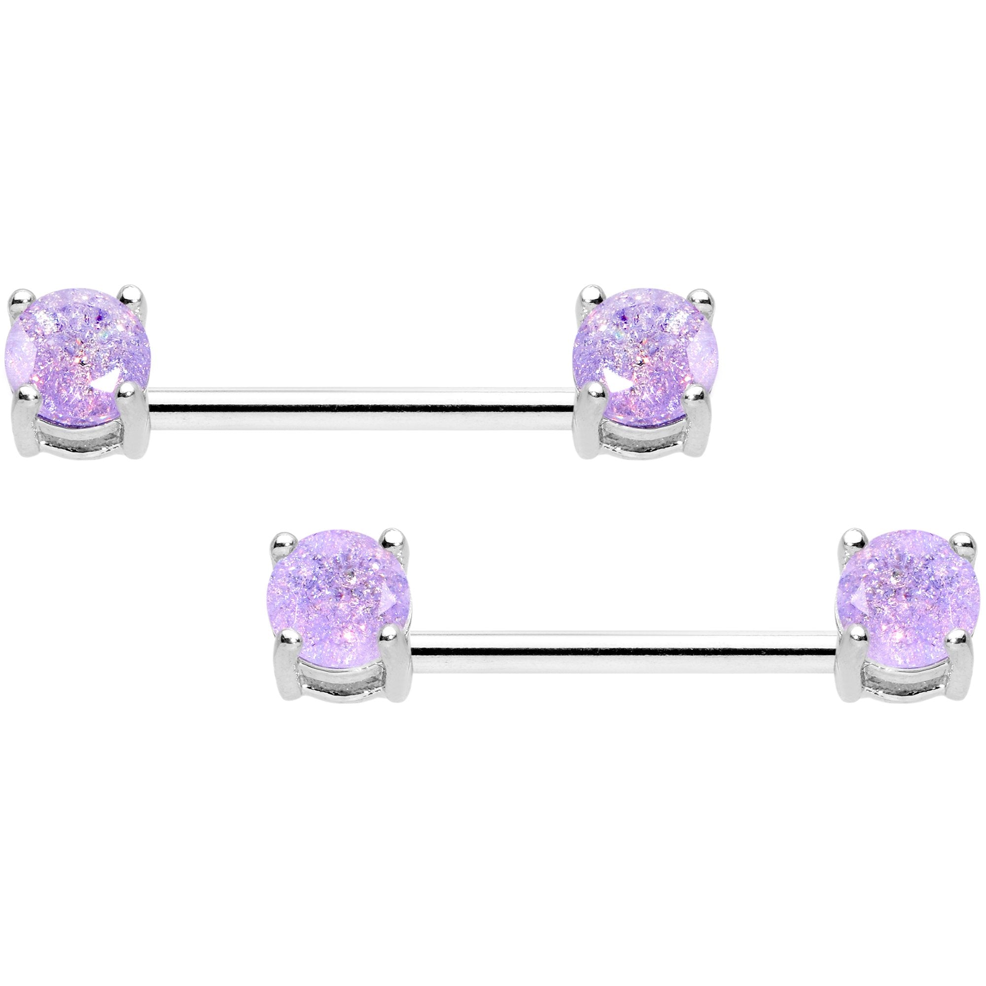 Purple CZ Gem Captive Ring Straight Barbell Nipple Ring Set