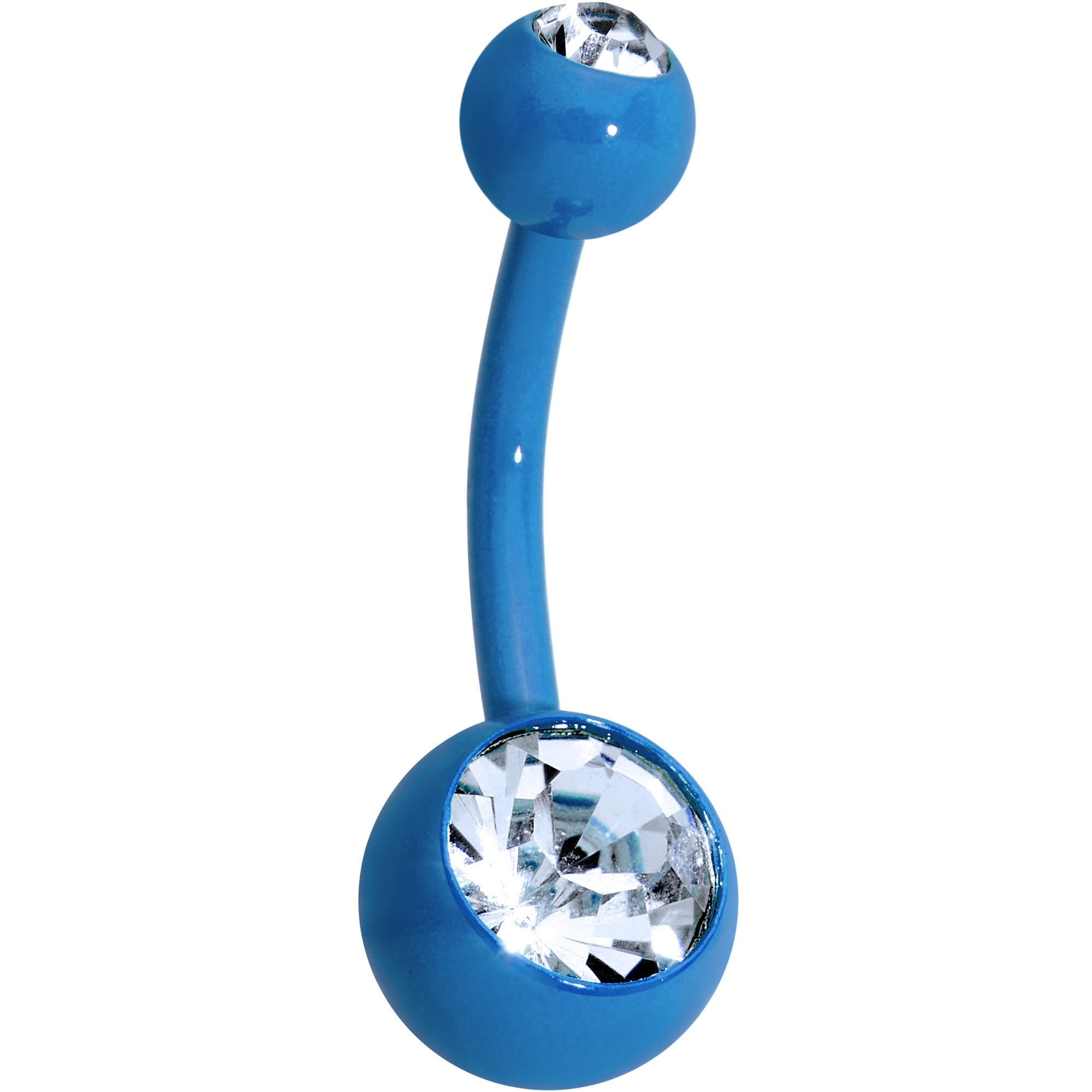 14 Gauge 3/8 Clear Gem Blue Acrylic Over Steel Belly Ring