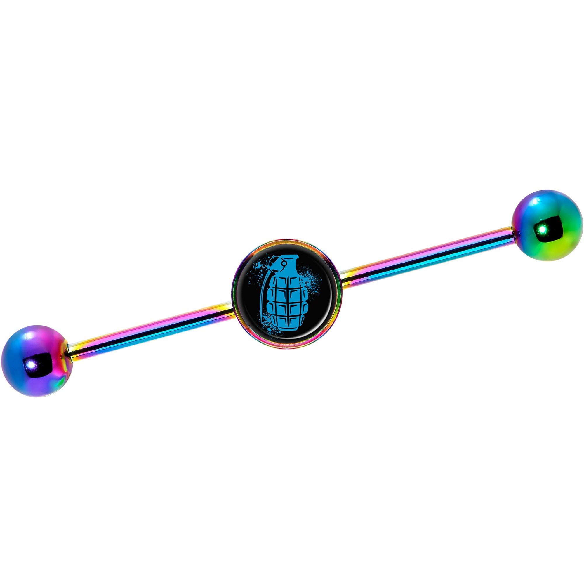 14 Gauge Blue Grenade Rainbow Industrial Barbell 37mm