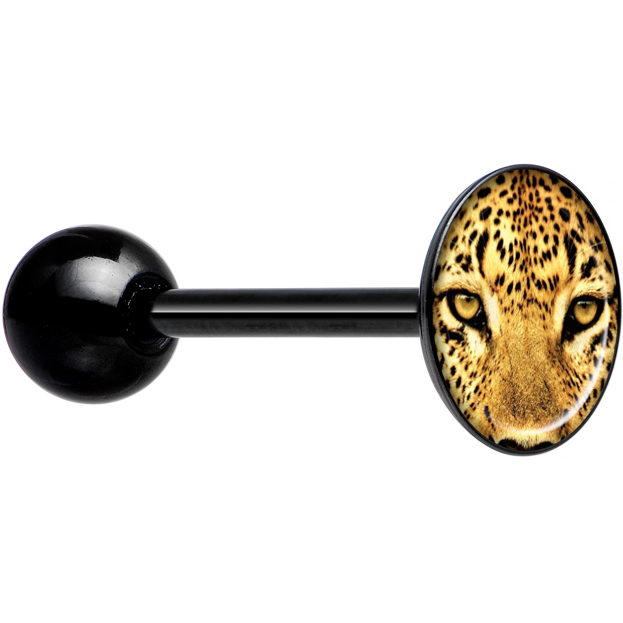 Full Color Leopard Eyes Black Barbell Tongue Ring