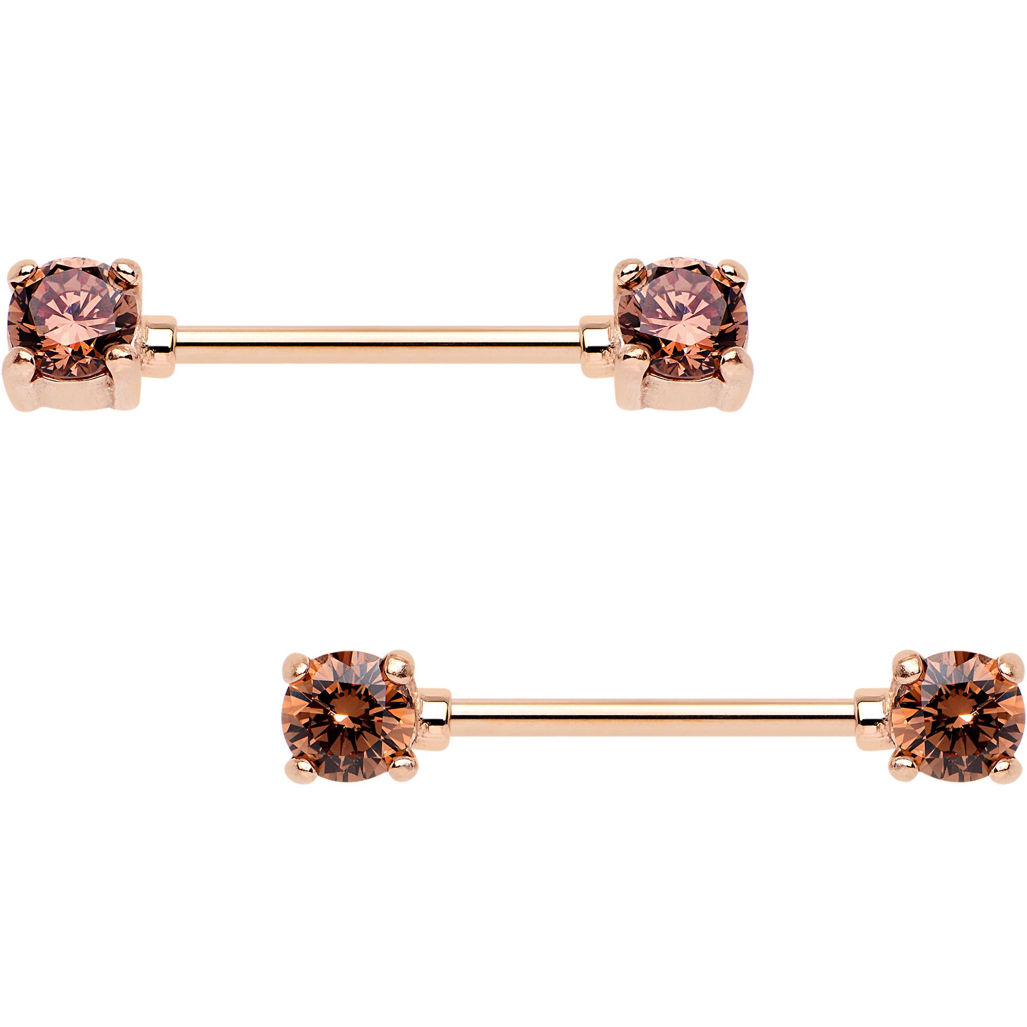 9/16 Brown Gem Rose Gold Tone Anodized Barbell Nipple Ring Set