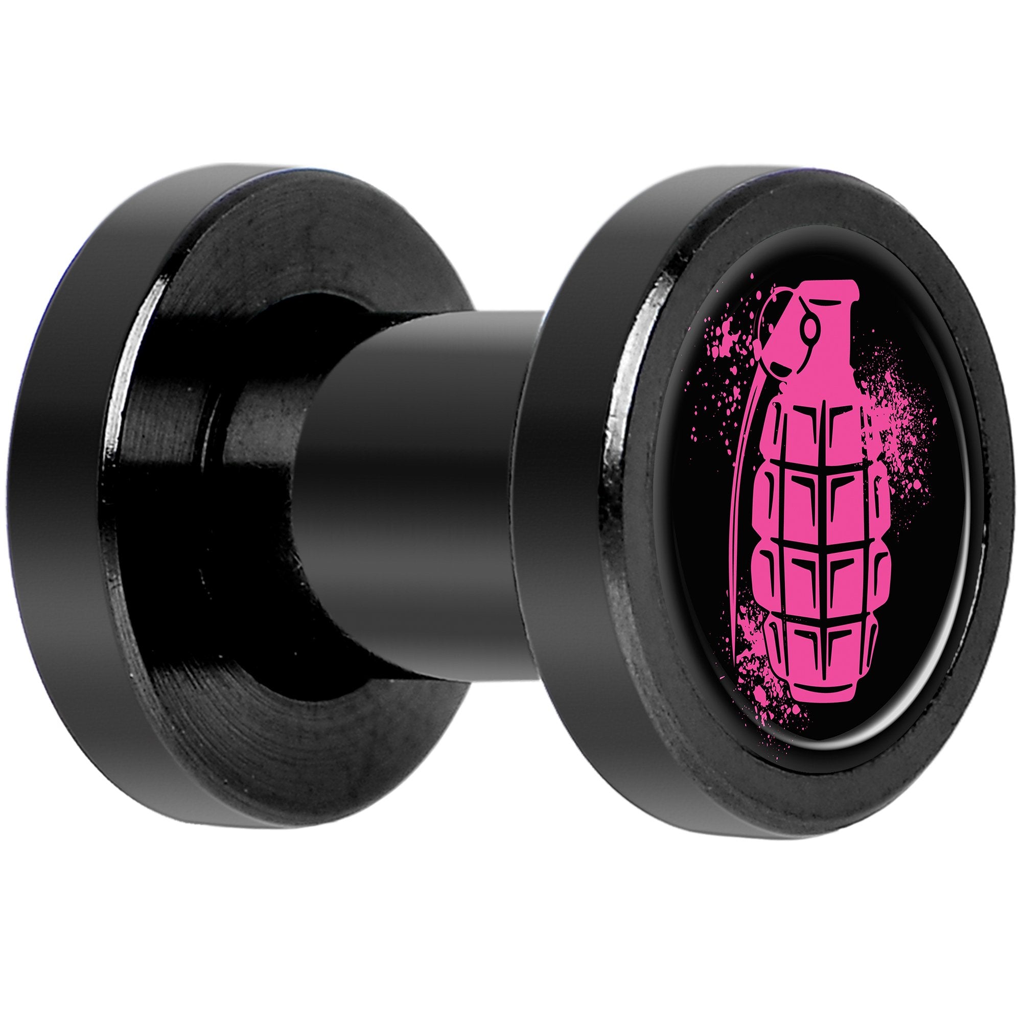 Pink Grenade Black Anodized Screw Fit Plug Set 4 Gauge