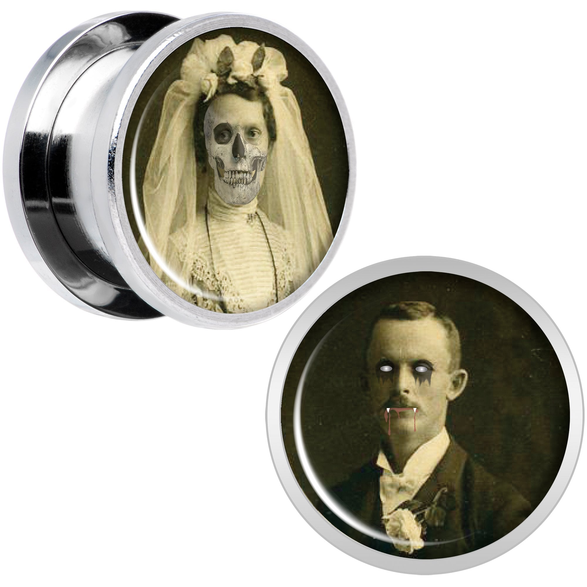 Undead Bride and Groom Halloween Plug Set 9/16