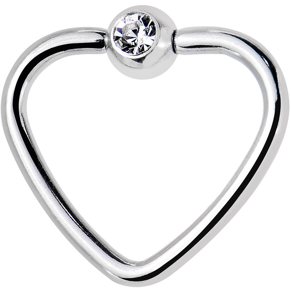 16 Gauge 3/8 Clear Gem Stainless Steel Heart Closure Captive Ring