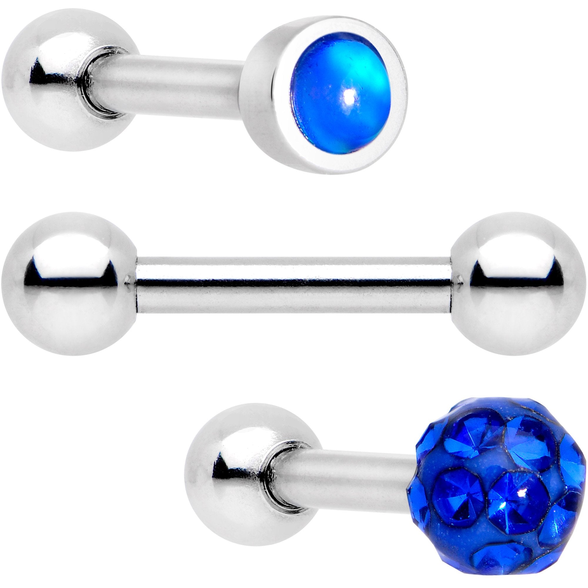 16 Gauge 1/4 Blue Faux Opal Inlay Cartilage Tragus Earring 3 Pack Set