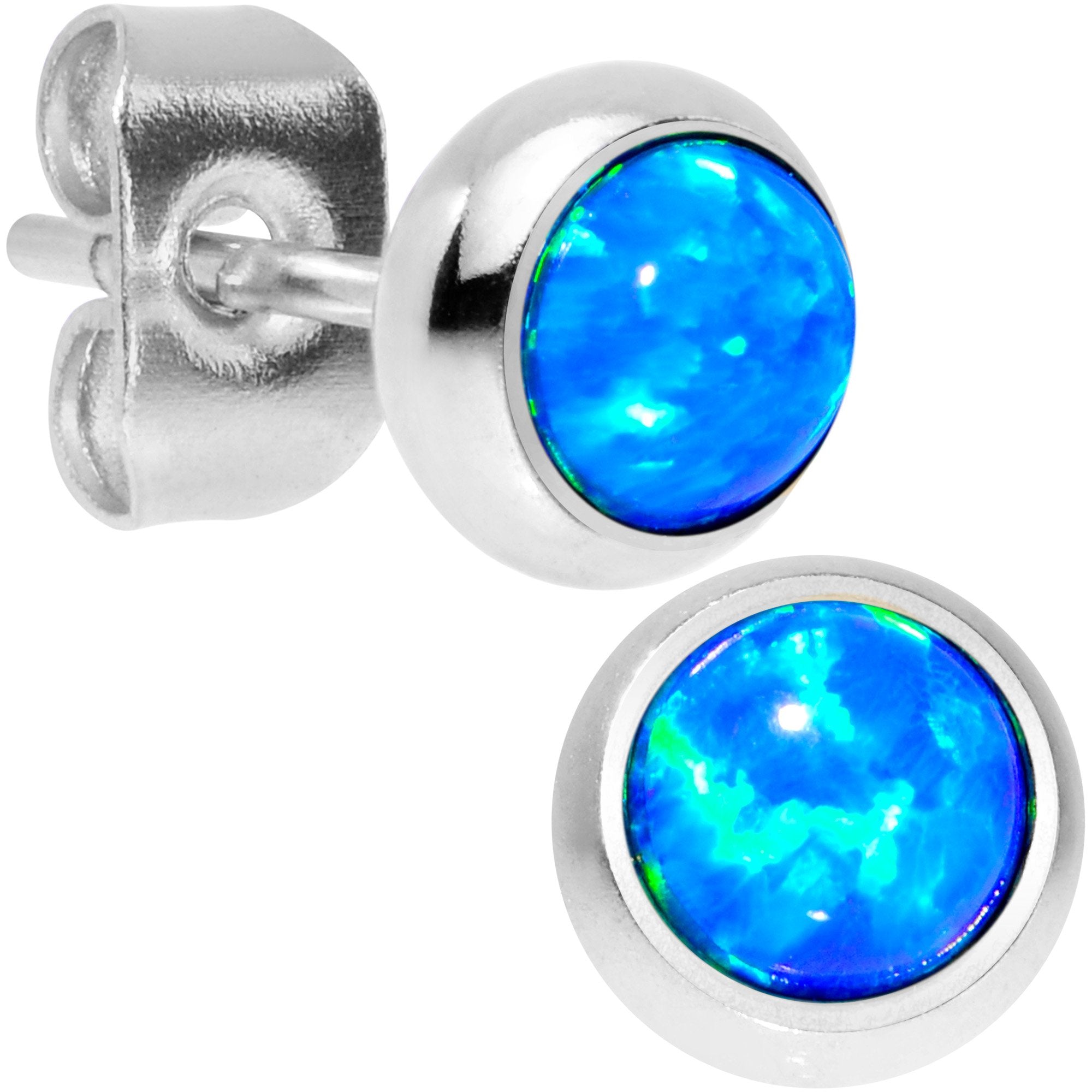 Blue Synthetic Opal 316L Surgical Steel Stud Earrings