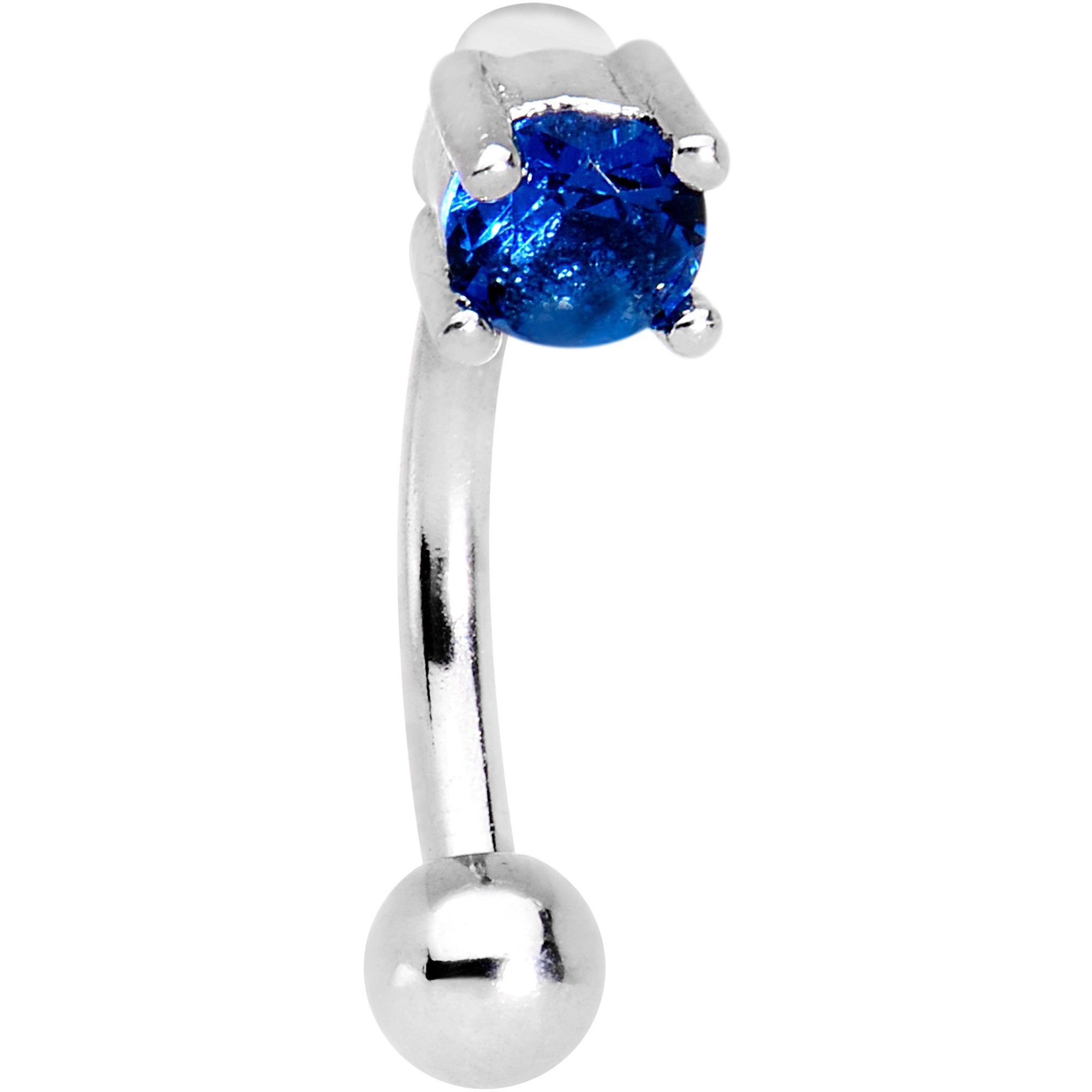 5/16 Blue CZ Gem Fashionista Curved Eyebrow Rook Earring