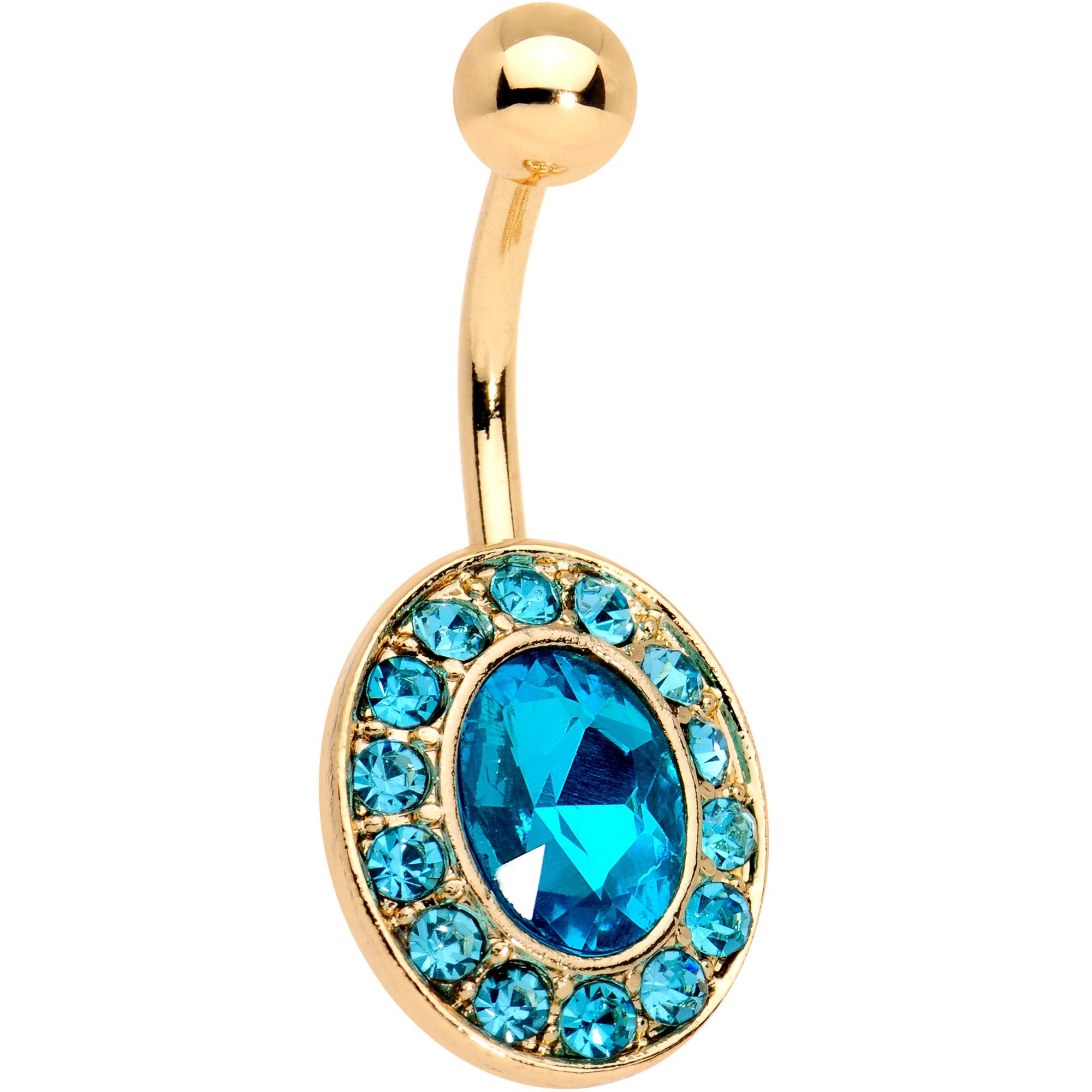 Aqua Gem Gold Tone IP Regal Bliss Belly Ring