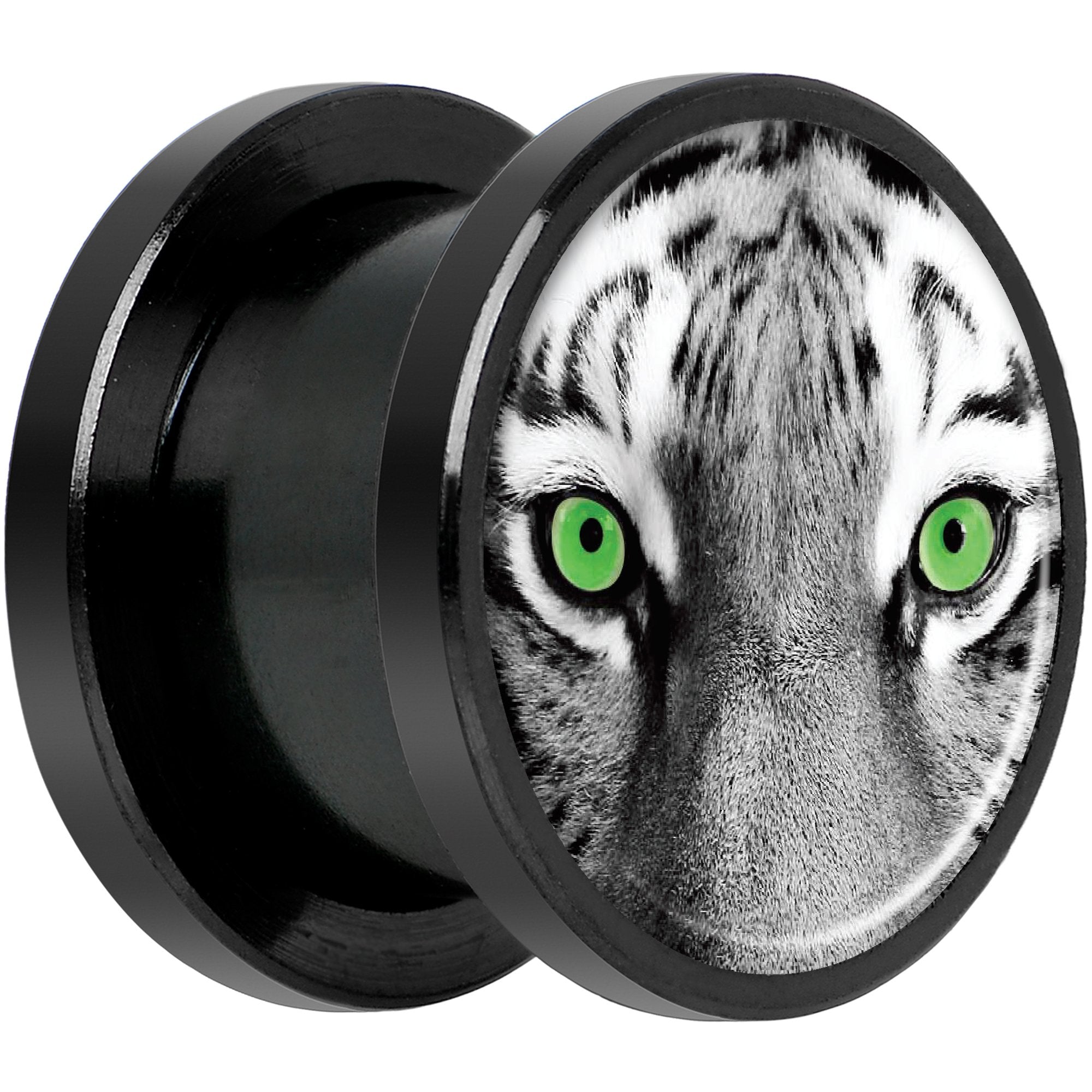 Black White Tiger Eyes Black Anodized Screw Fit Plug Set 1/2