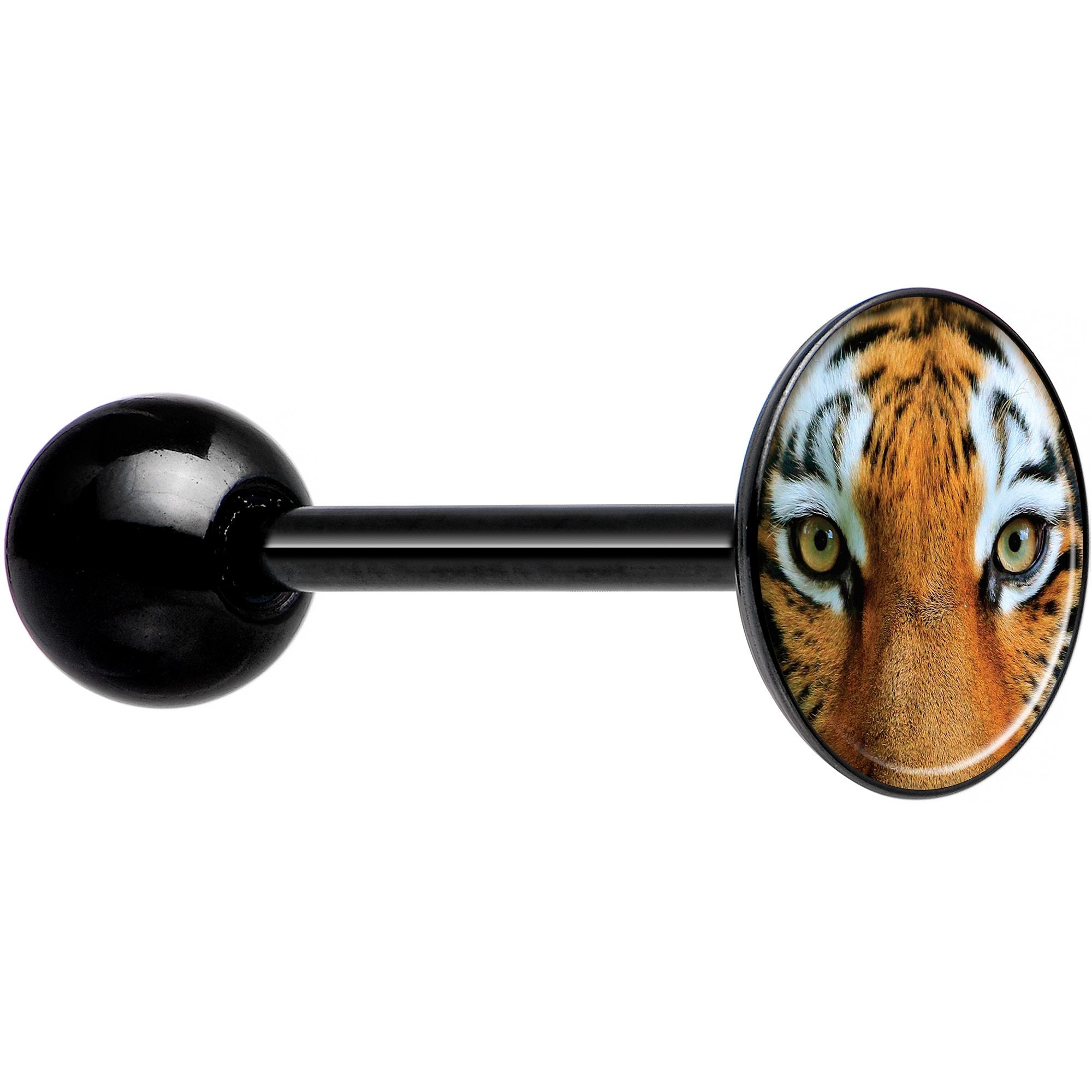 Full Color Tiger Eyes Black Barbell Tongue Ring