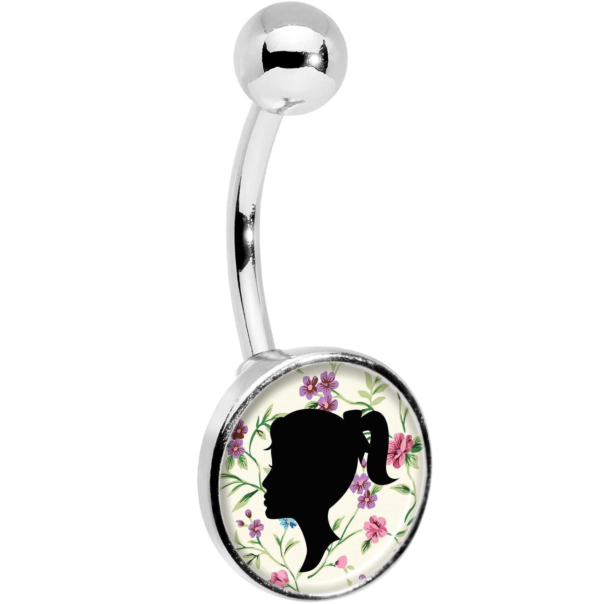 Woman Floral Silhouette Belly Ring