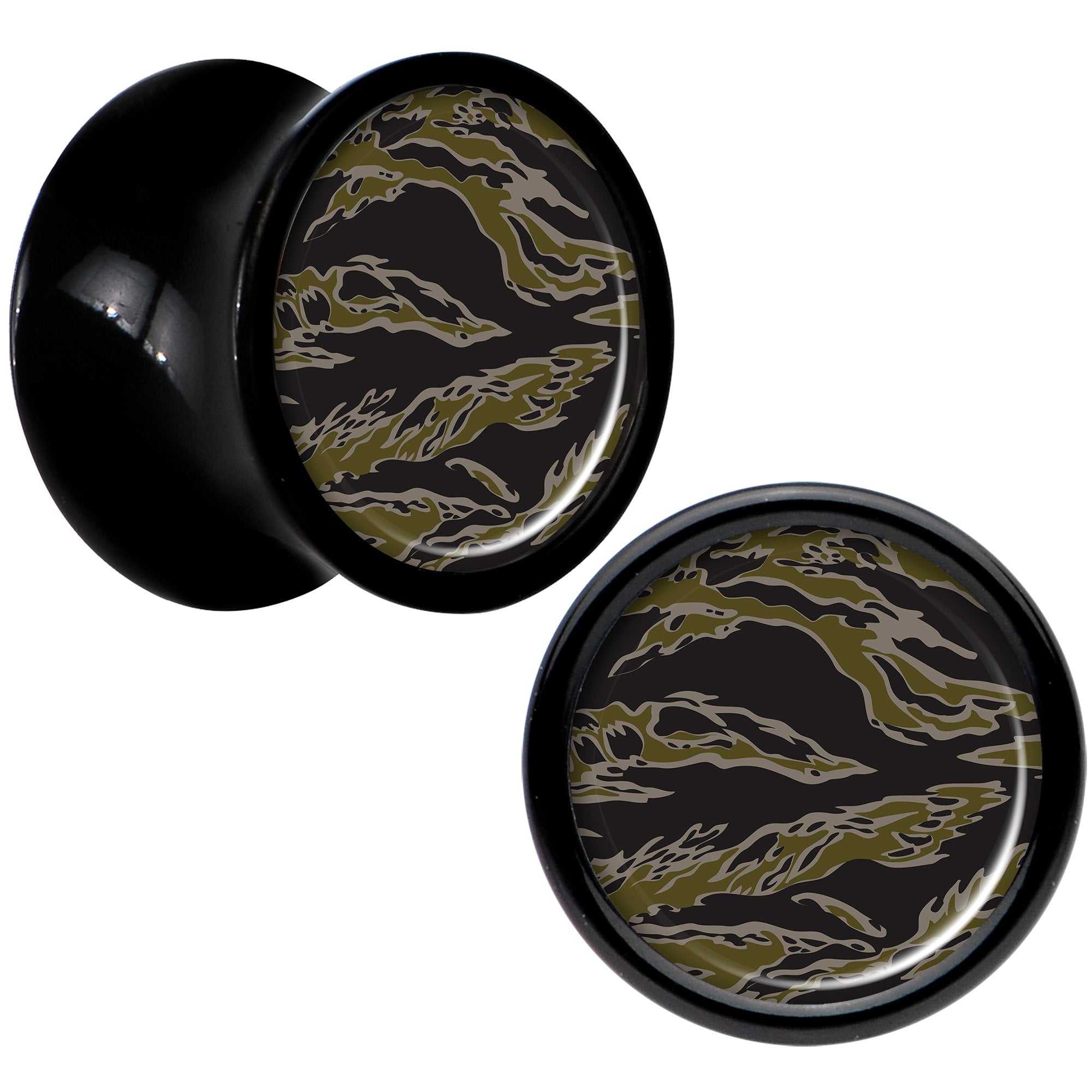 Black Acrylic Tiger Camo Print Saddle Plug Set 0 Gauge