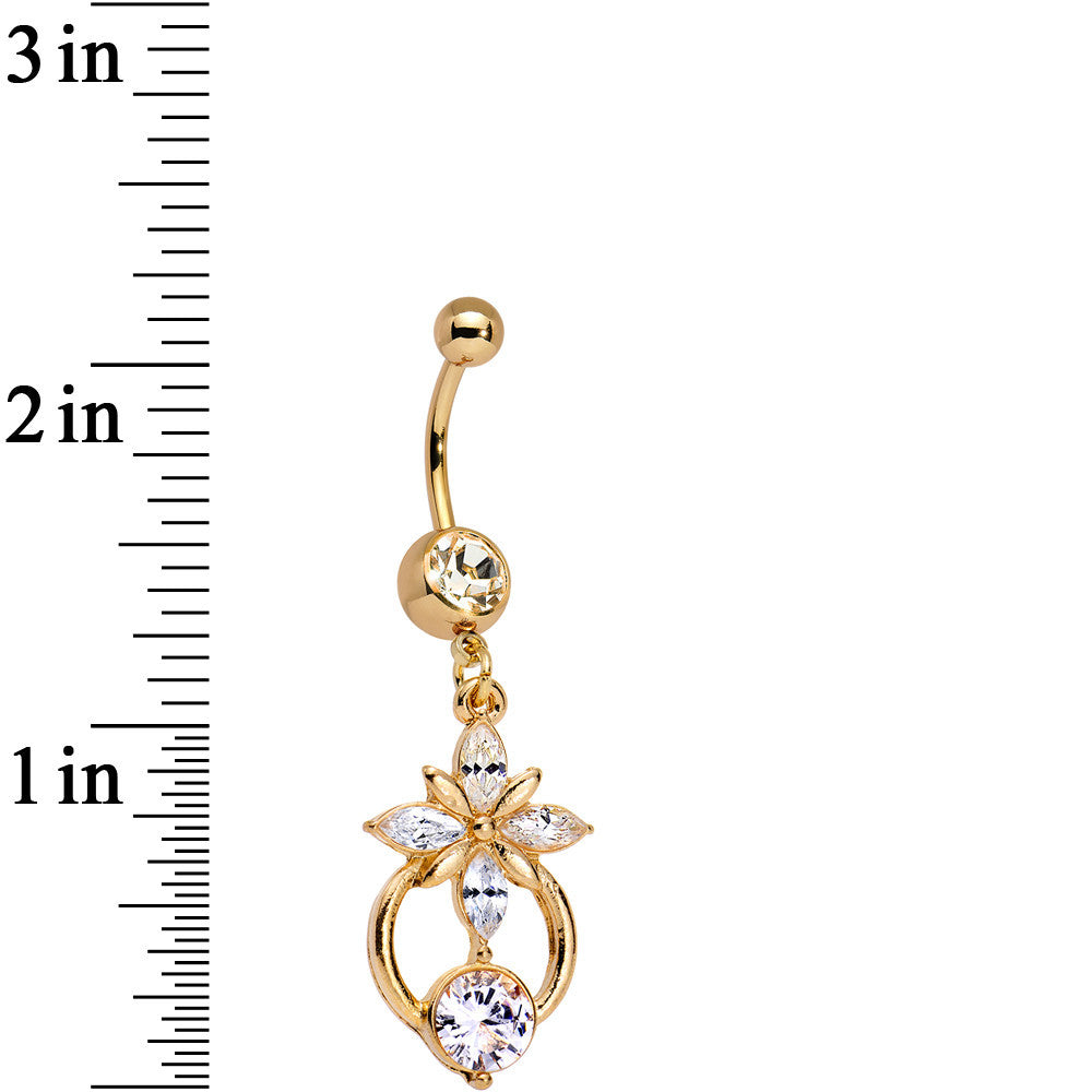 Clear Gem Gold Anodized Celestial Flower Power Dangle Belly Ring