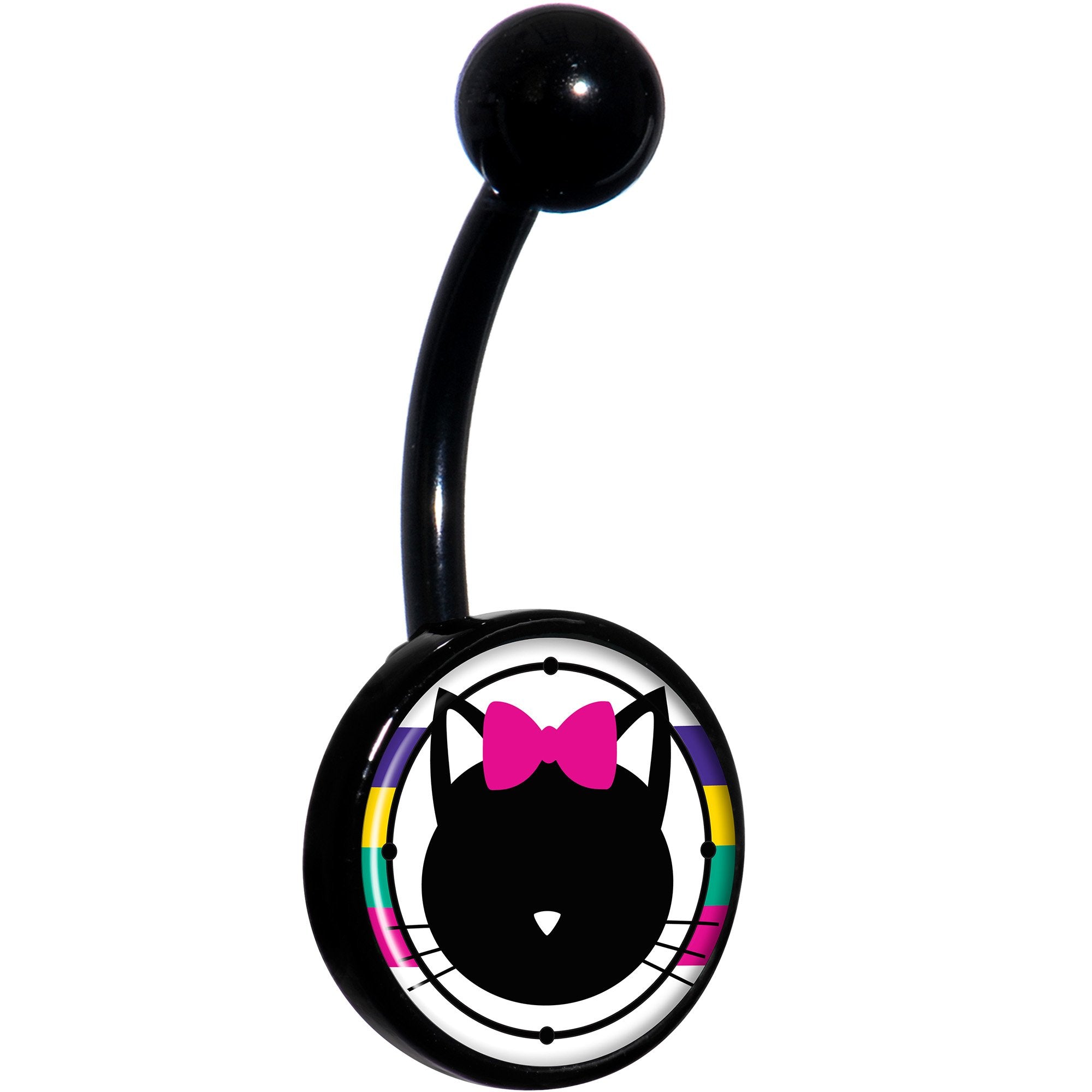 Pink Bow Kitty Cat Craze Black Belly Ring