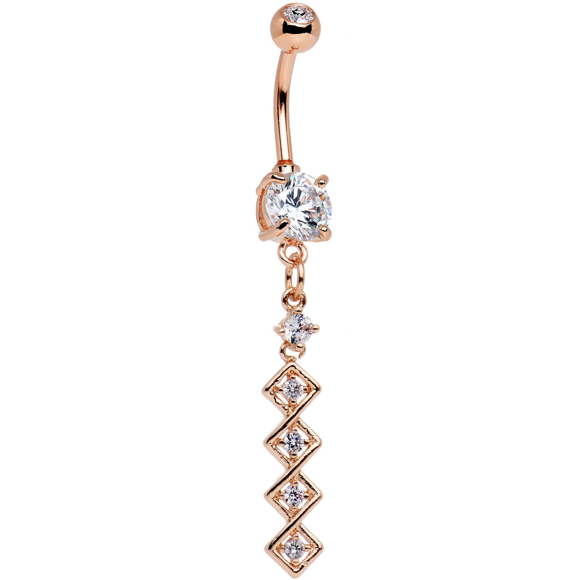 Clear Gem Rose Gold Anodized Square Coil Dangle Belly Ring