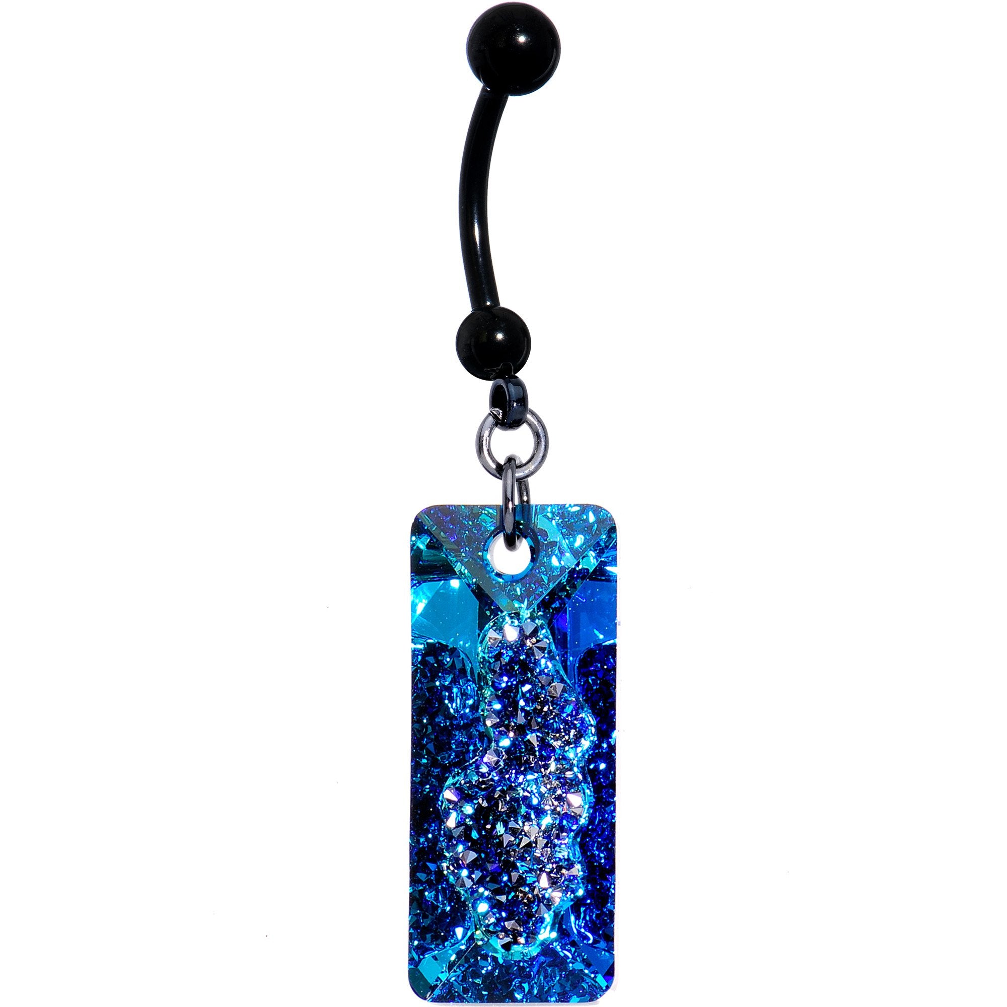 Druzy Bermuda Blue Belly Ring Created with Crystals