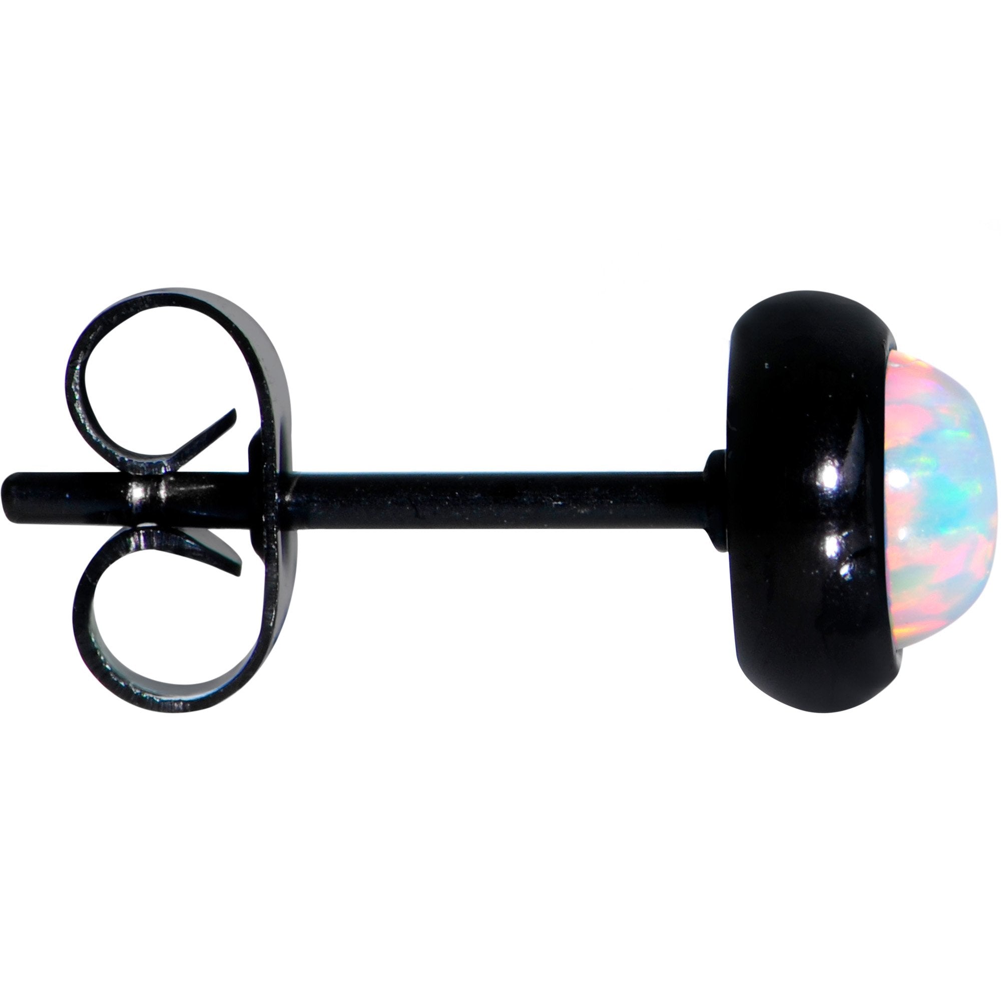 White Synthetic Opal Black IP 316L Surgical Steel Stud Earrings