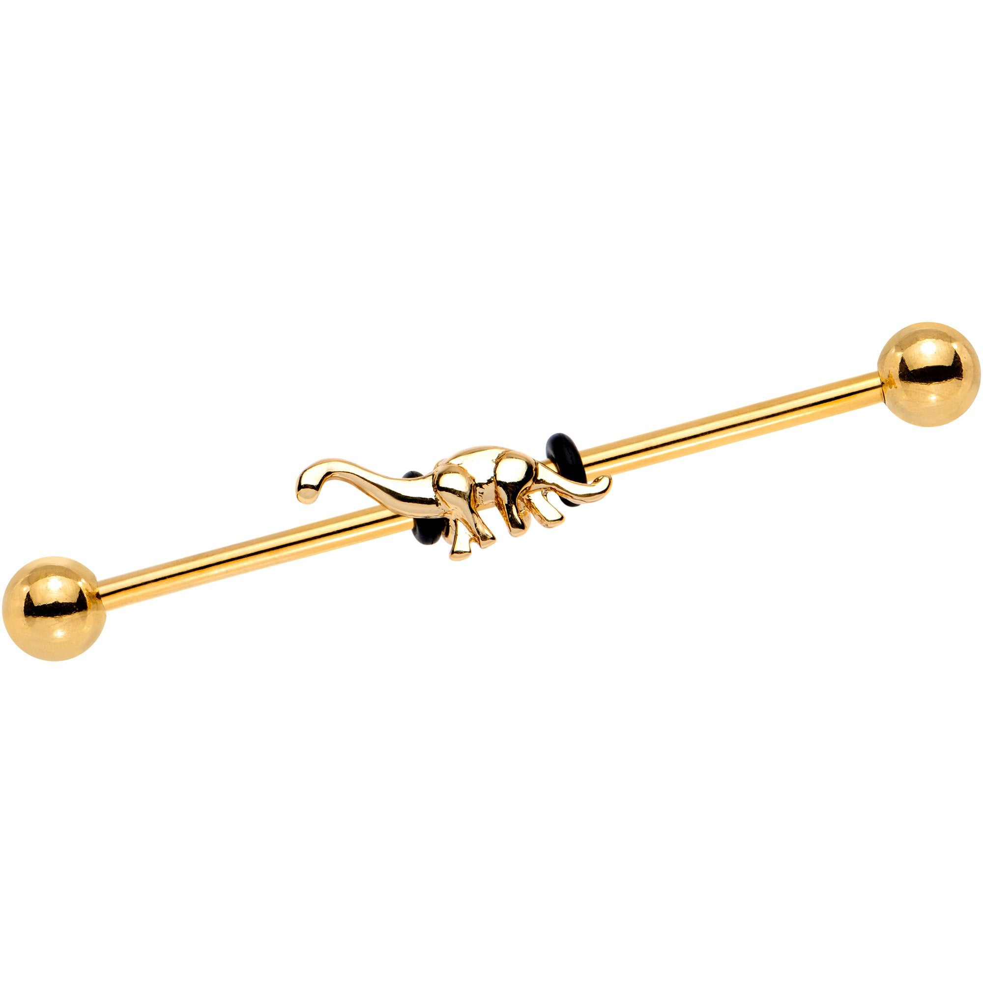 14 Gauge Gold Tone IP Brontosaurus Dinosaur Industrial Barbell 38mm